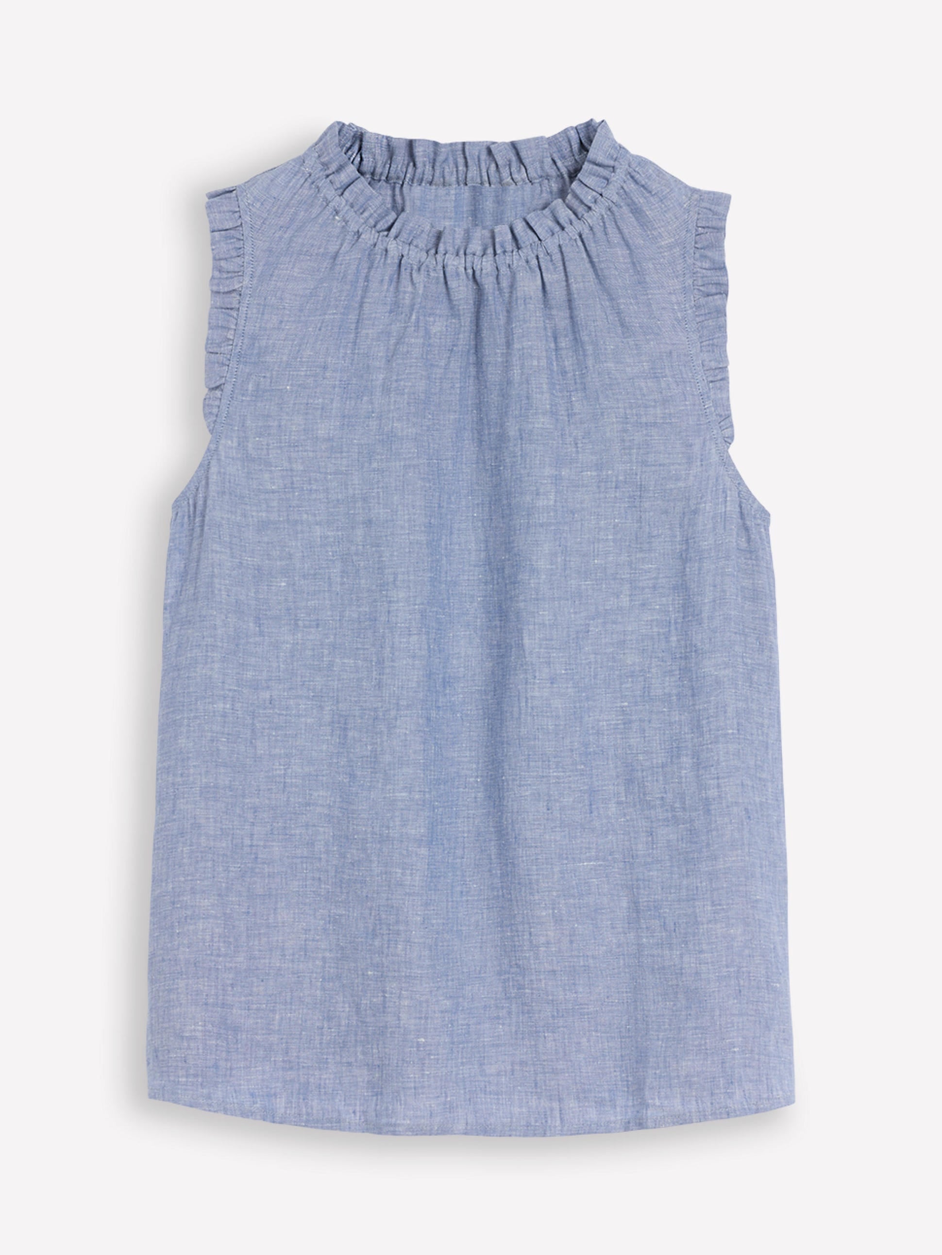Sophie Ruffle Linen Top-Chambray-5