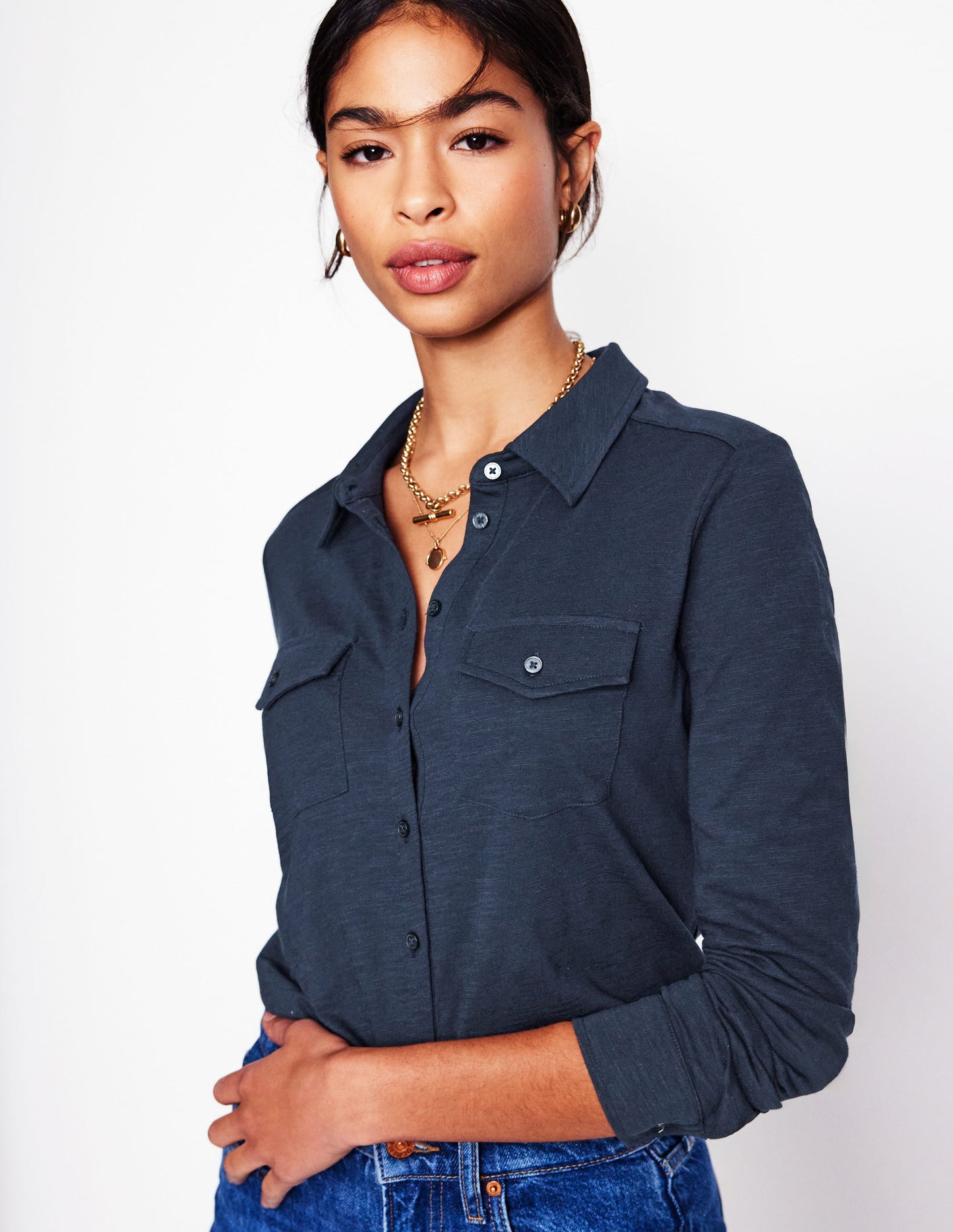 Amy Jersey-Hemd-Marineblaue
