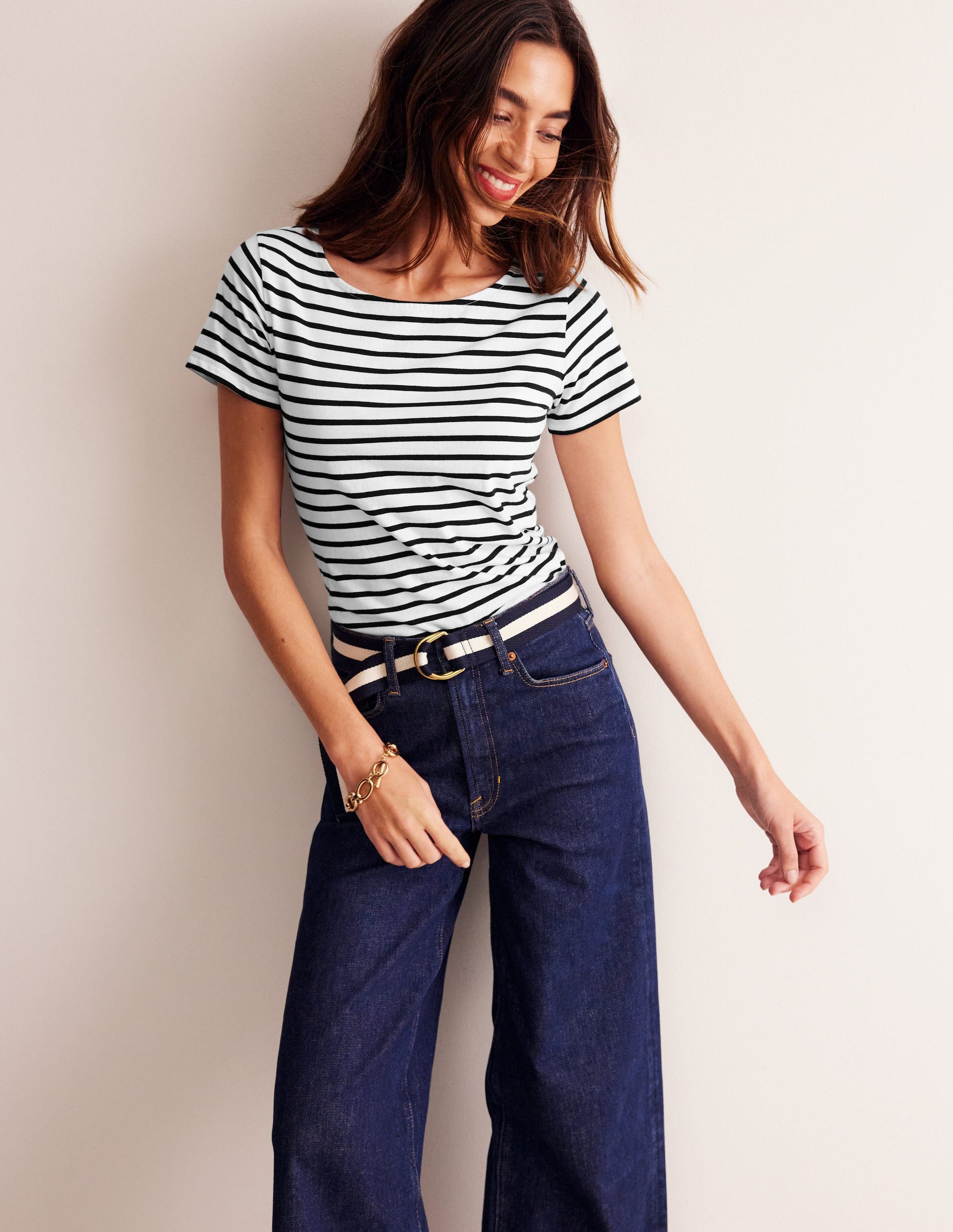 Ella Bretonshirt mit kurzen Ärmeln-Naturweiß, Schwarz-4