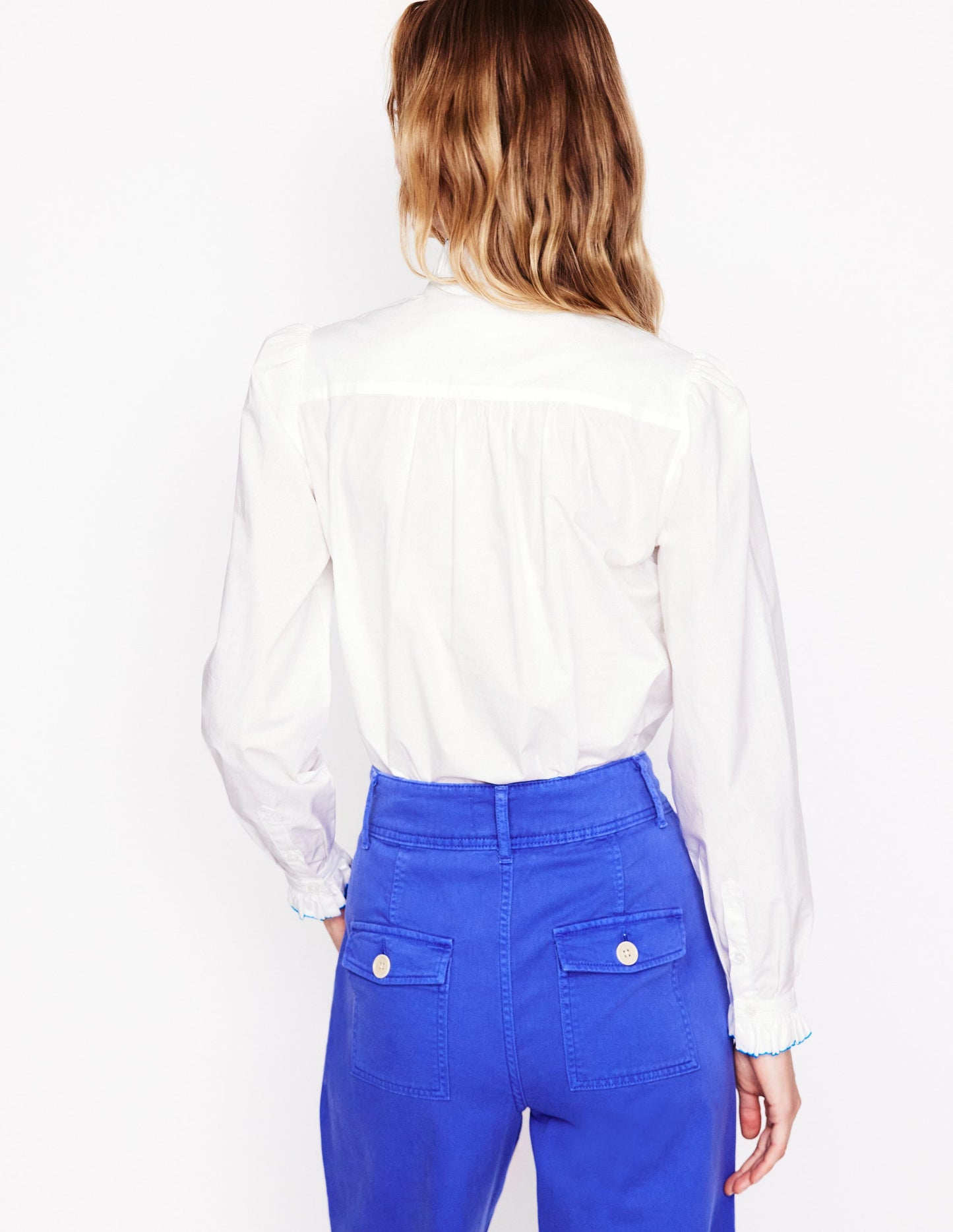 Blouse Felicity en coton-Blanc, surpiqûres multi