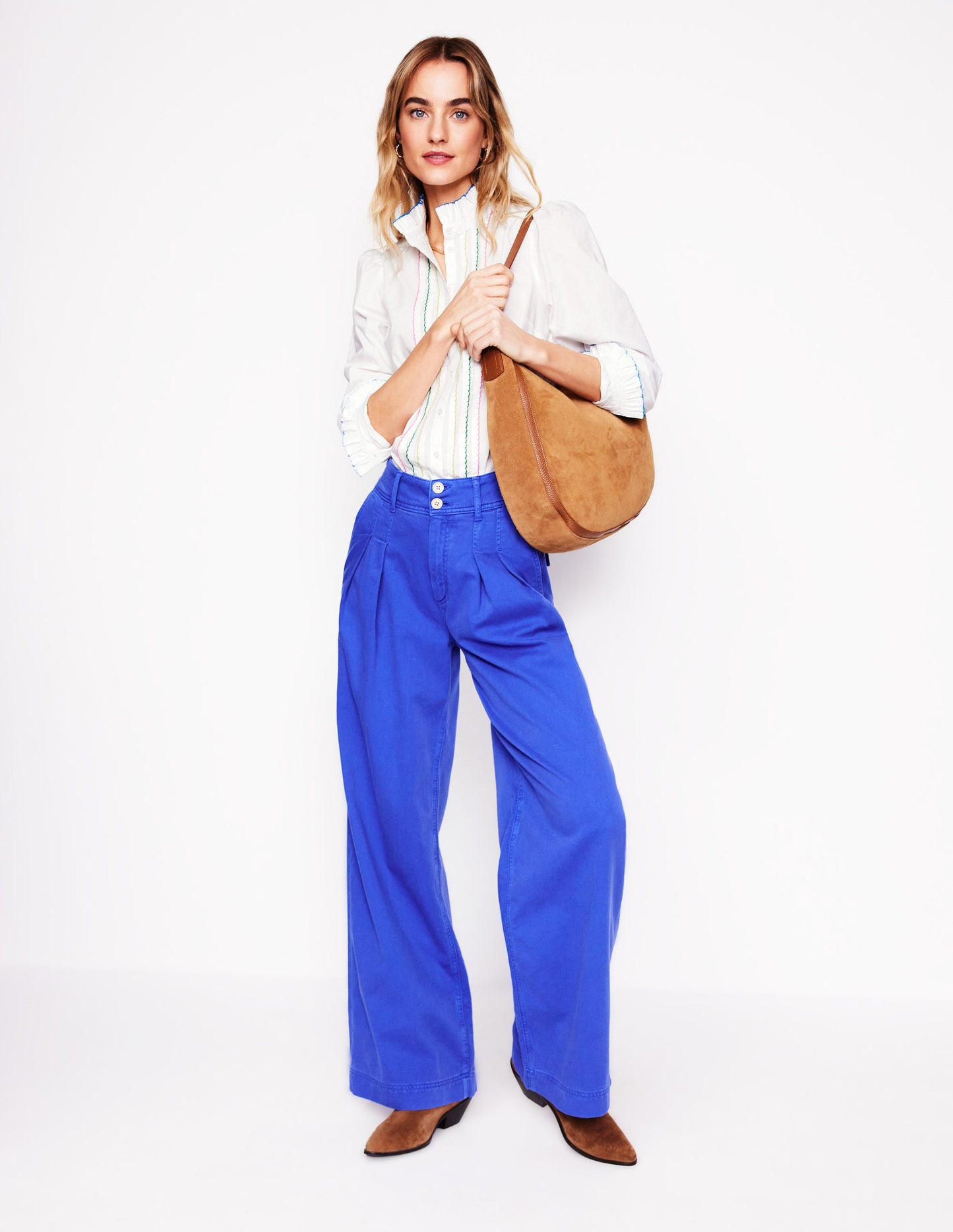 Blouse Felicity en coton-Blanc, surpiqûres multi