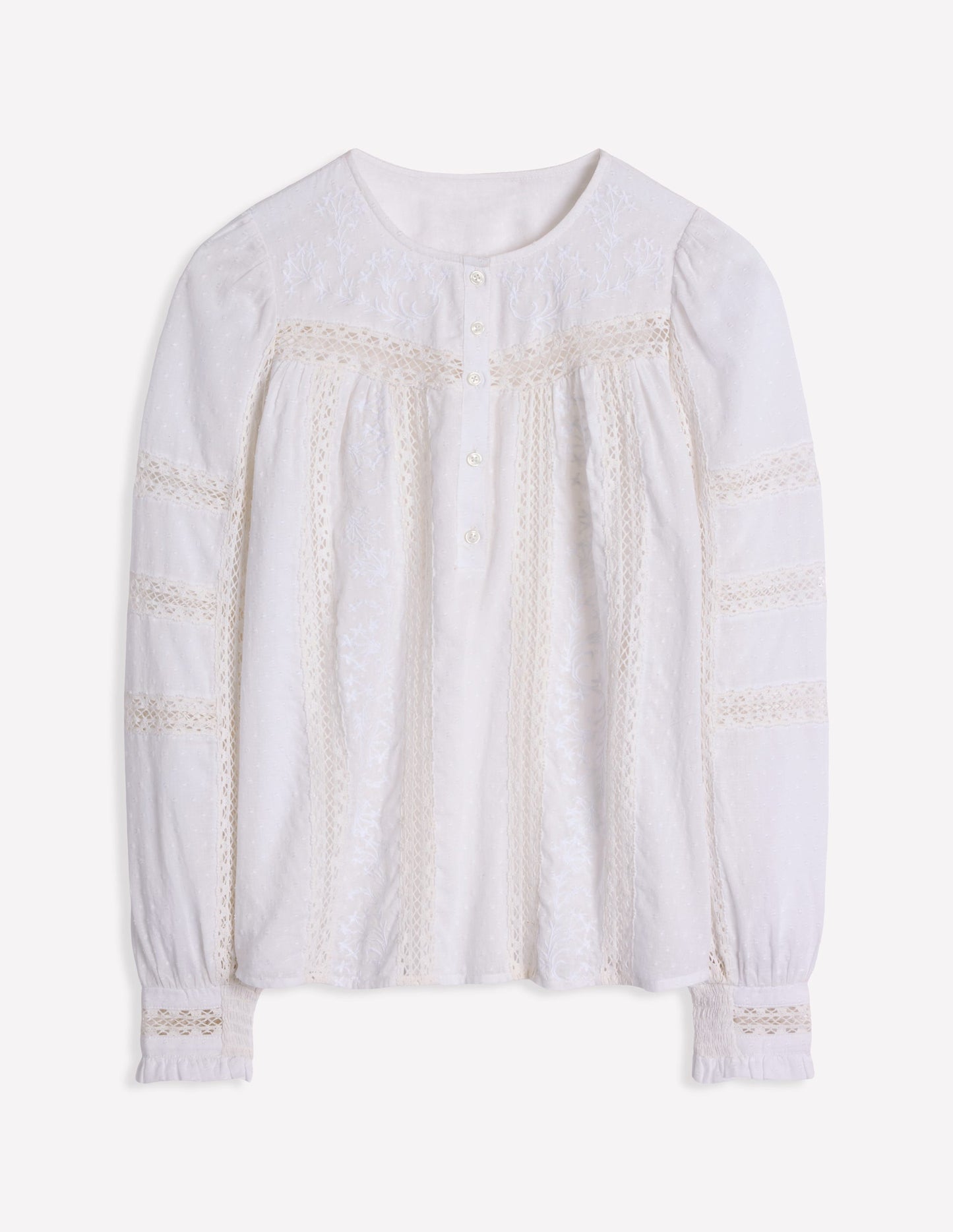 Bestickte Bluse mit Einsatz-Weiß
