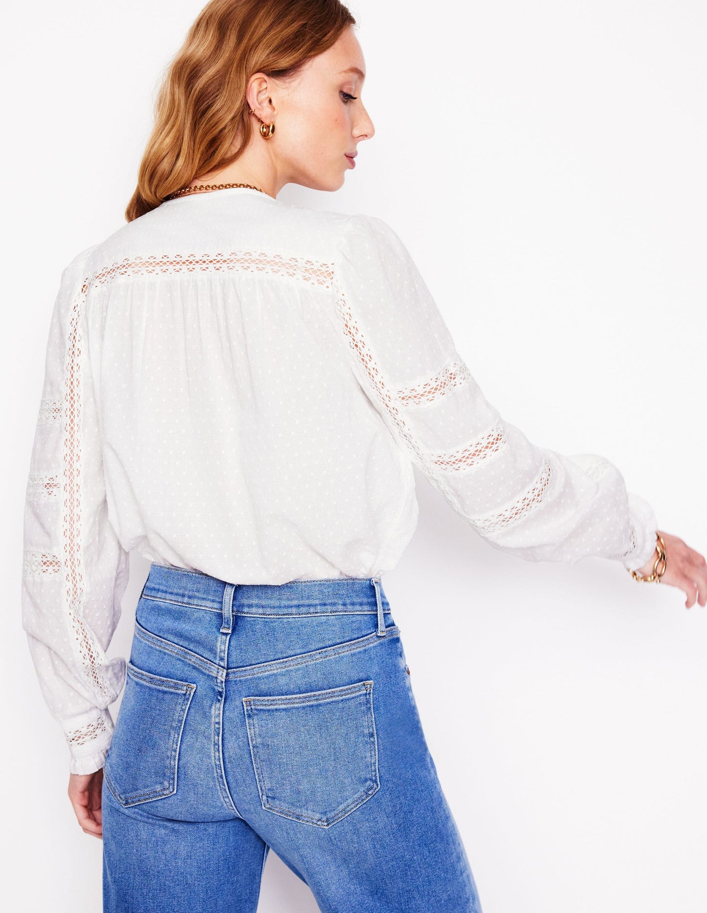 Bestickte Bluse mit Einsatz-Weiß