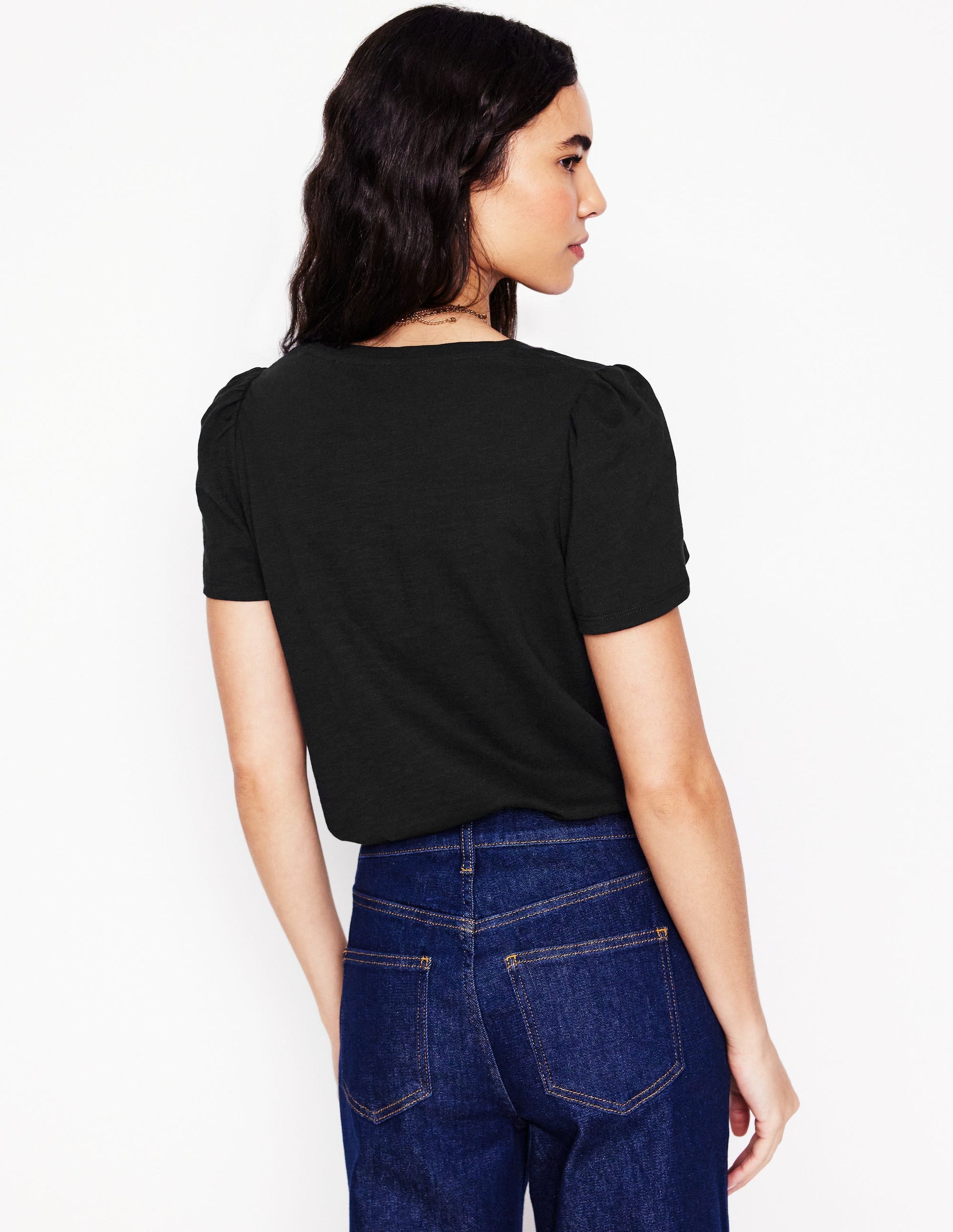 V Neck Slub T-shirt-Black-3