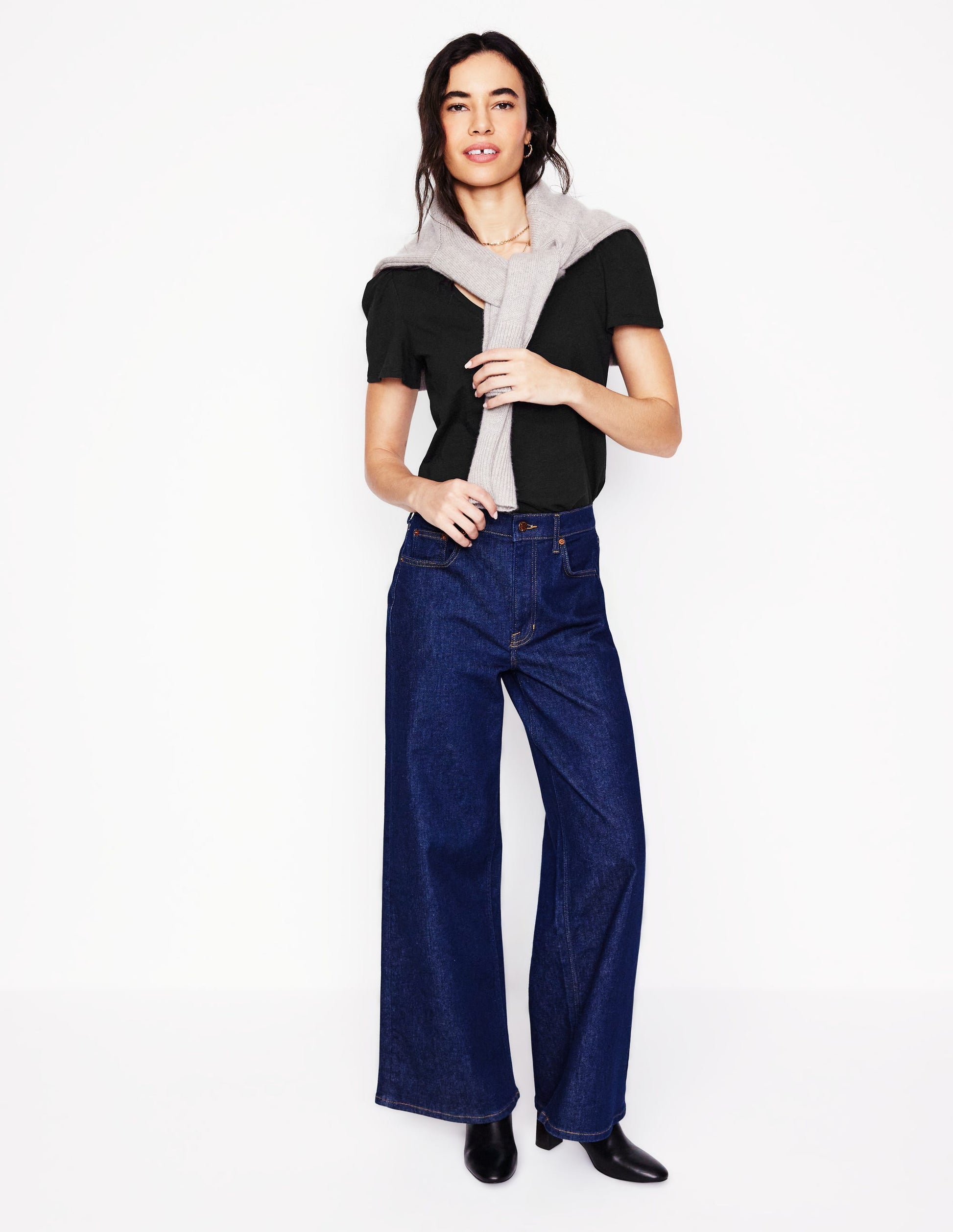 V Neck Slub T-shirt-Black-4