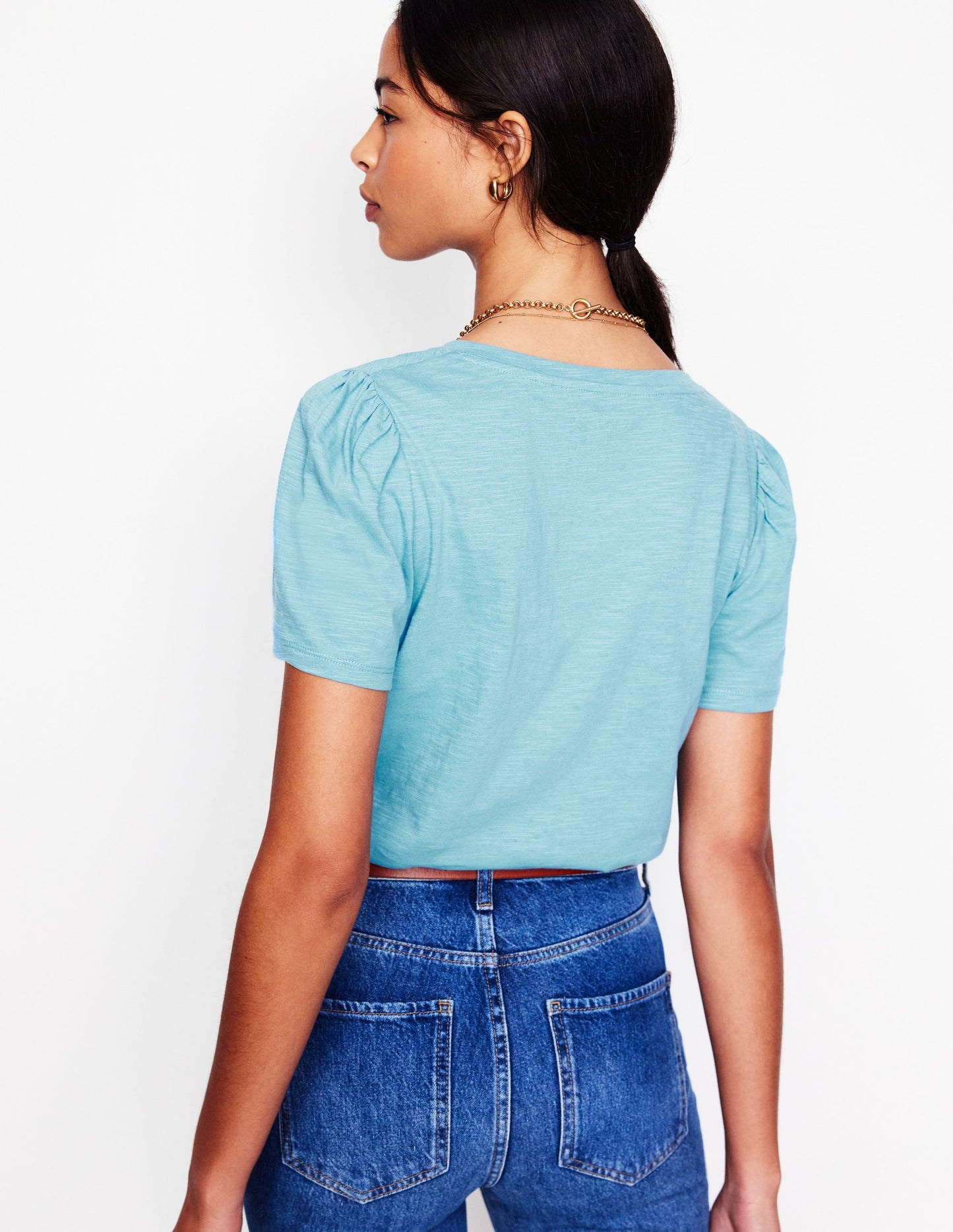 T-Shirt mit V-Ausschnitt-Denimblau, Wildblumenstrauß