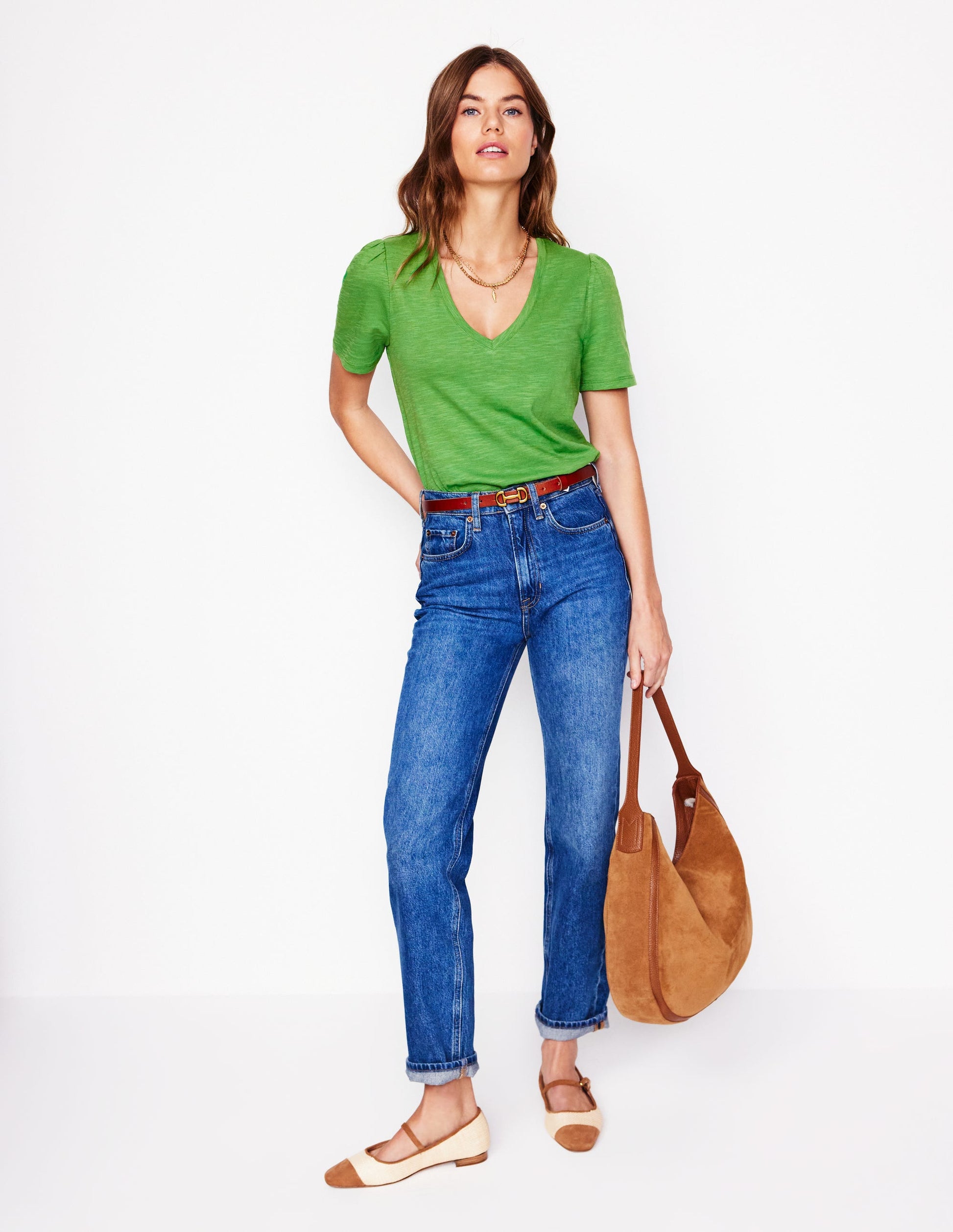 V Neck Slub T-shirt-Paradise Green-4