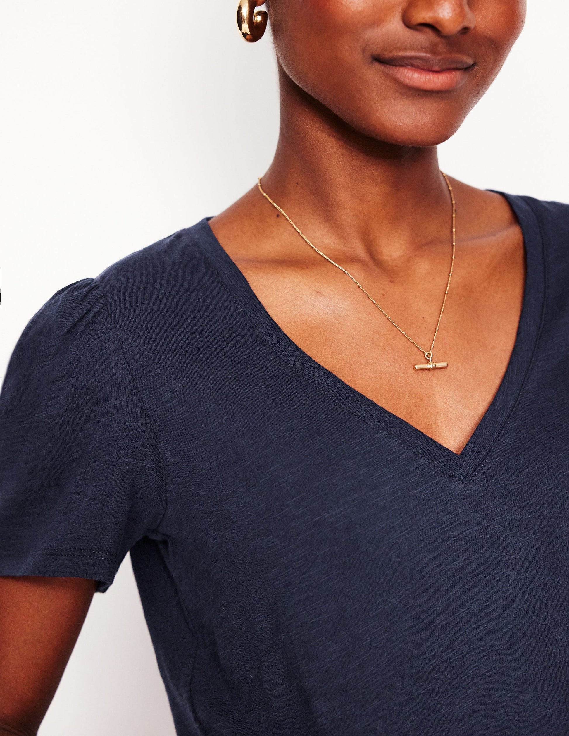 V Neck Slub T-shirt-Navy-2