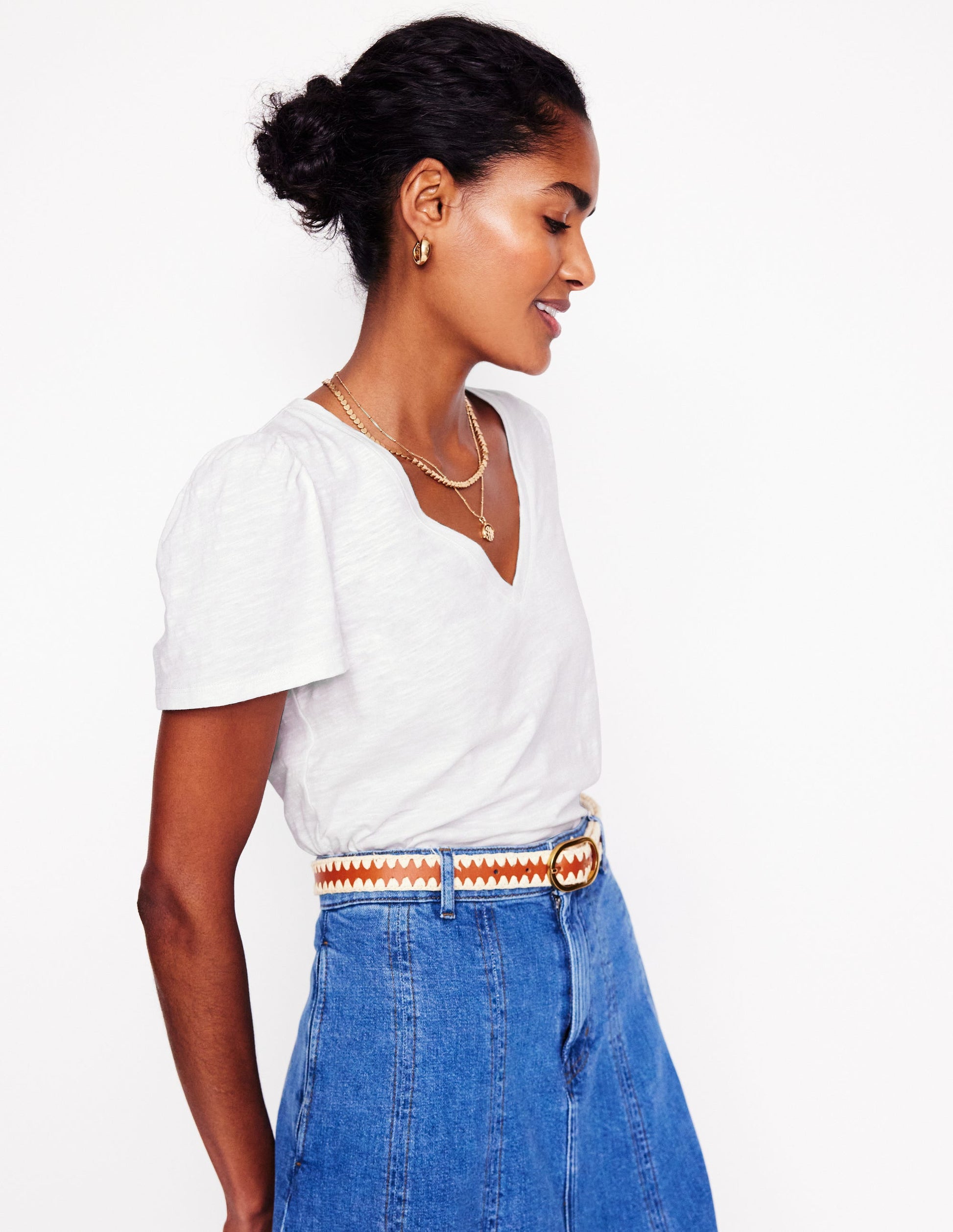 V Neck Slub T-shirt-White-4