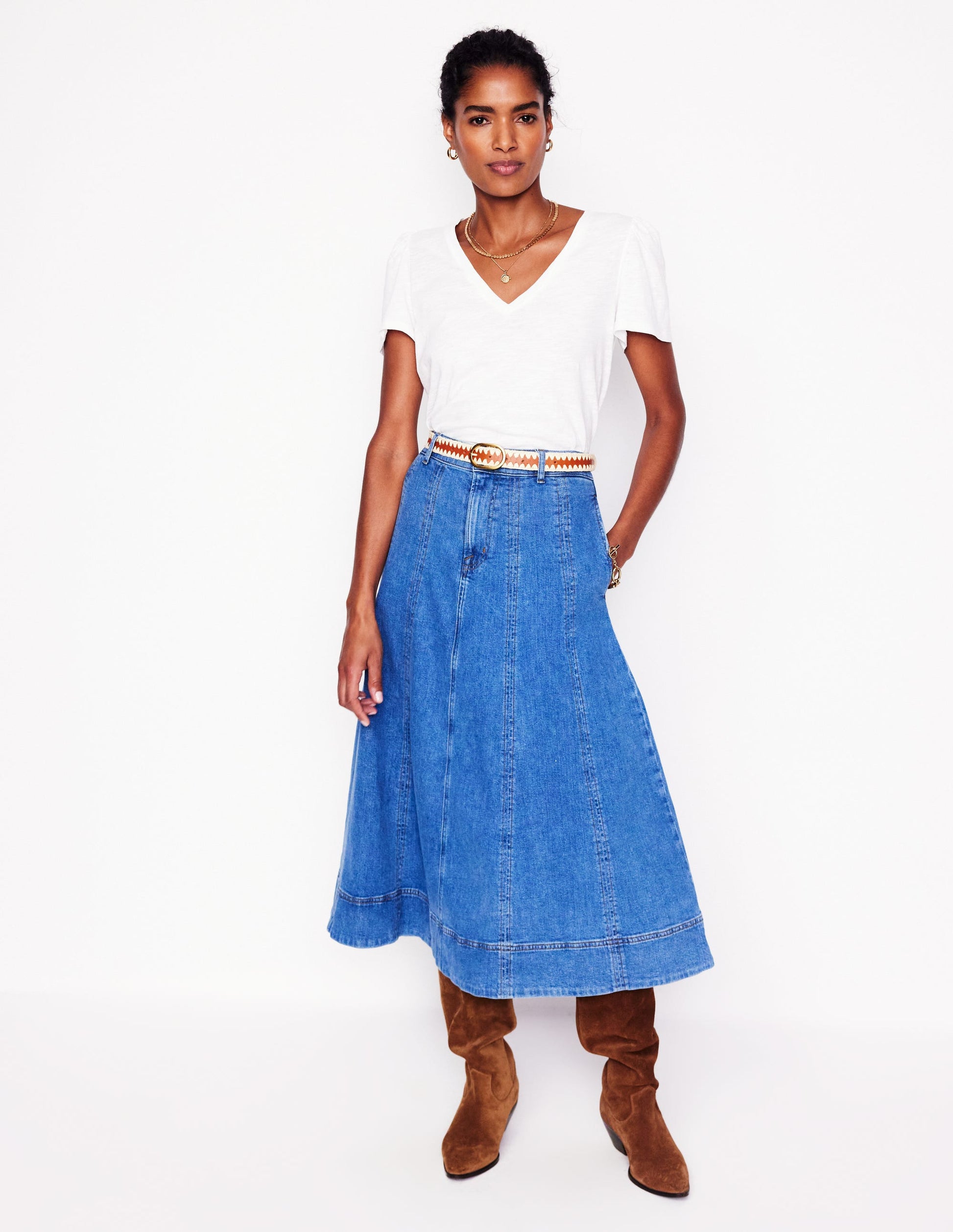 V Neck Slub T-shirt-White-5