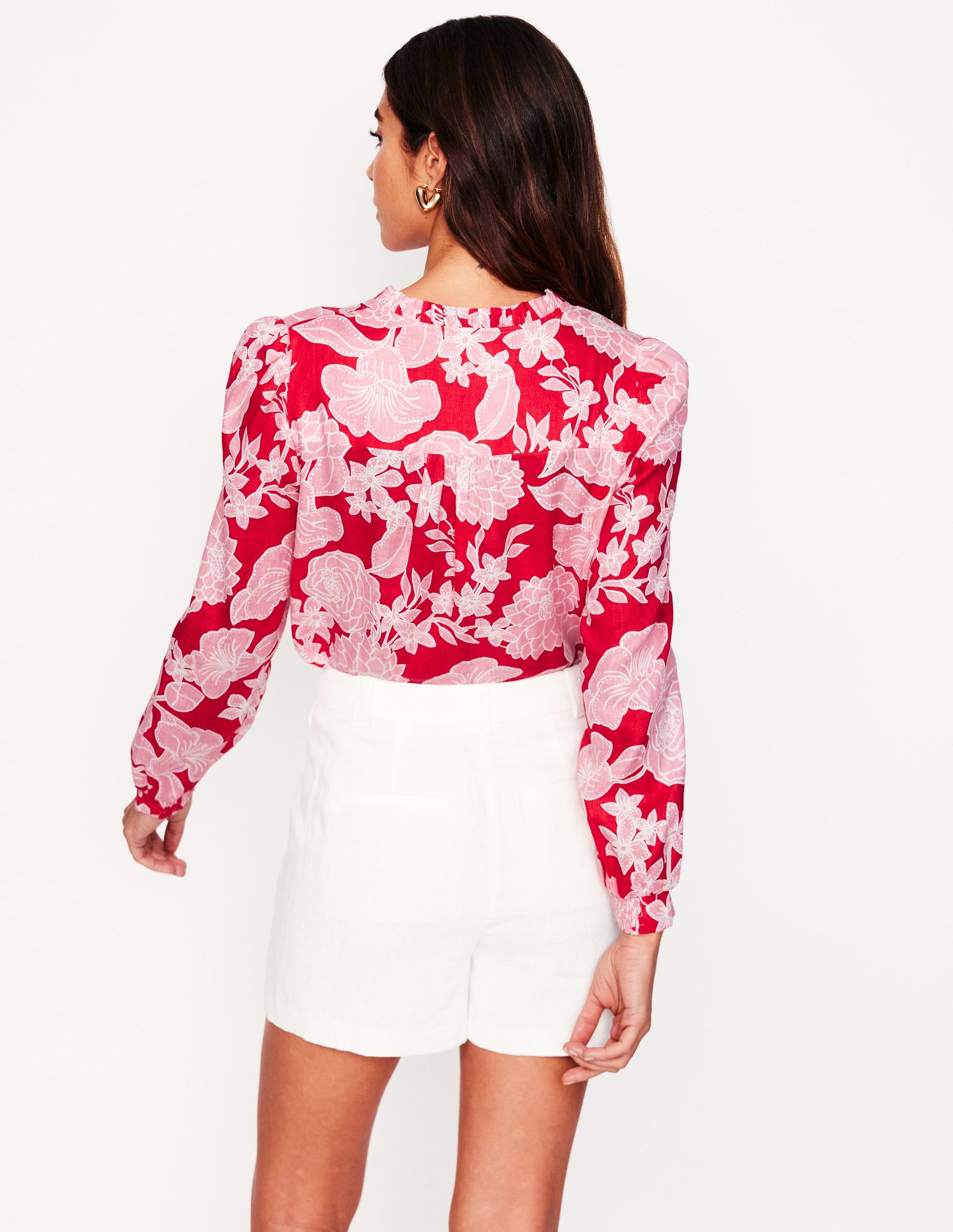 Grace Linen Top-Poppy Red, Blossom Cascade-3