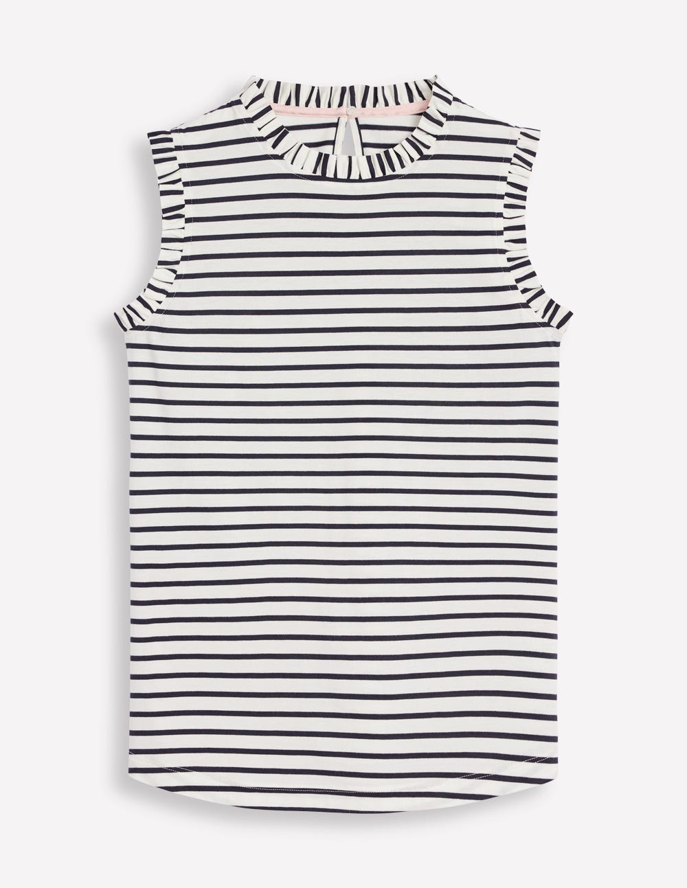 Superweiches Top mit Rüschendetail-Naturweiß/Navy, Gestreift