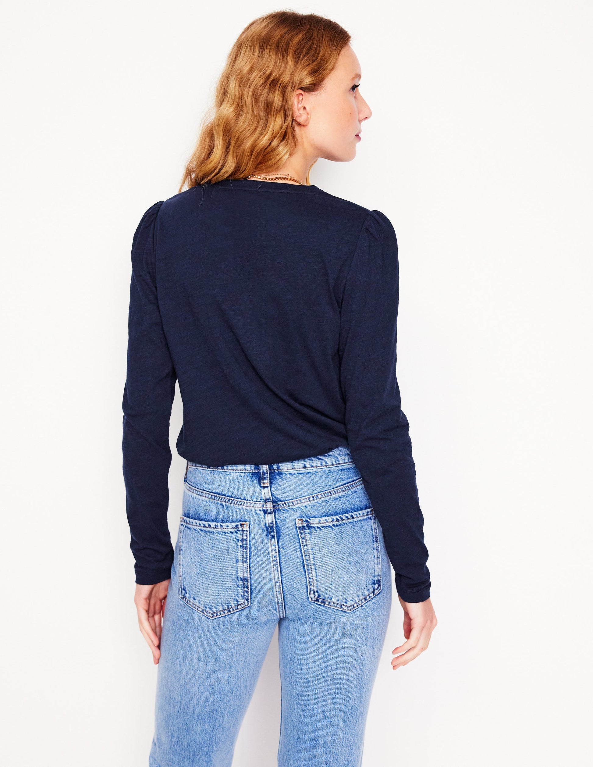 Cotton Crew Long Sleeve Top-Navy-3