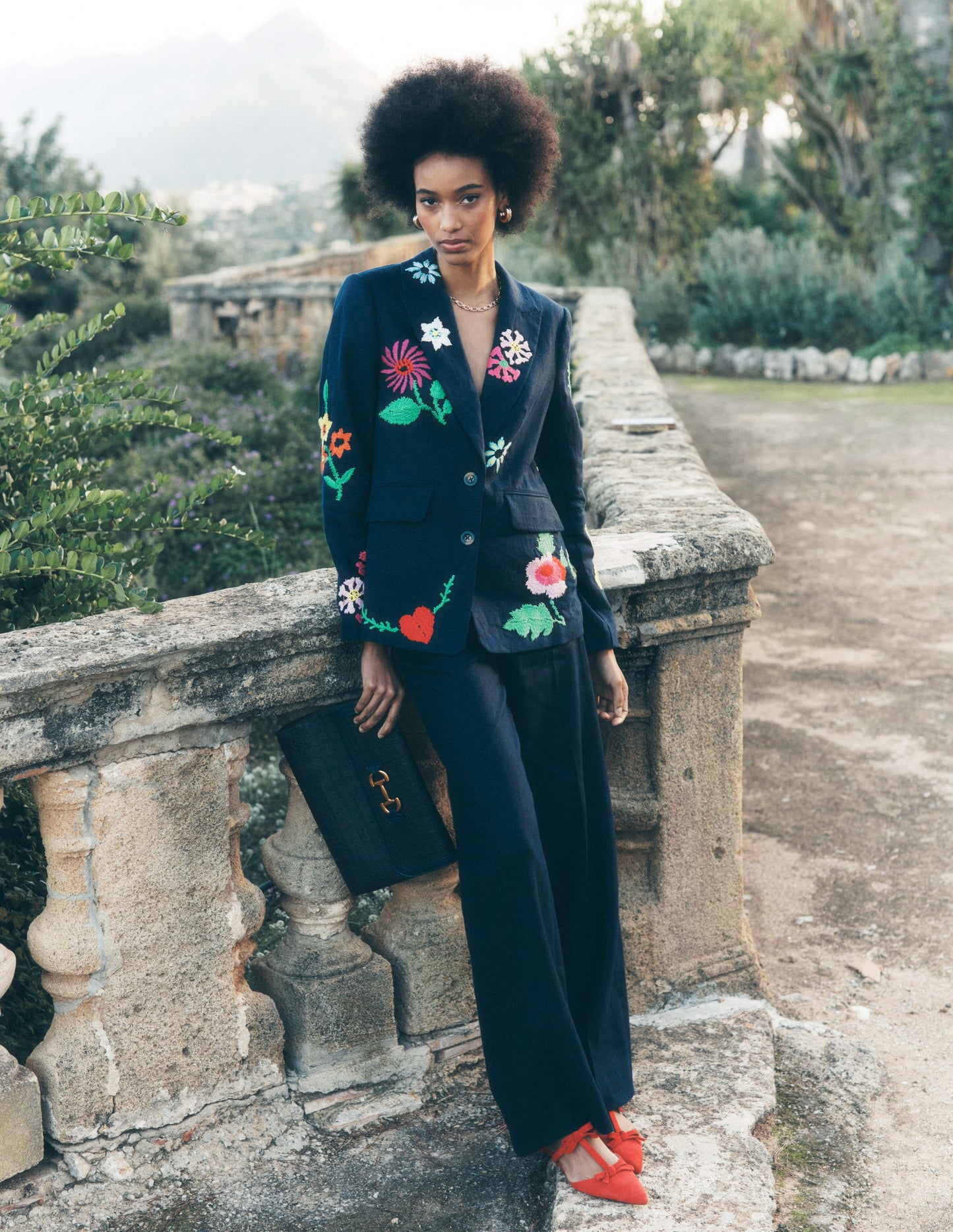Blazer Marylebone saisissant-Broderie Bleu Marine