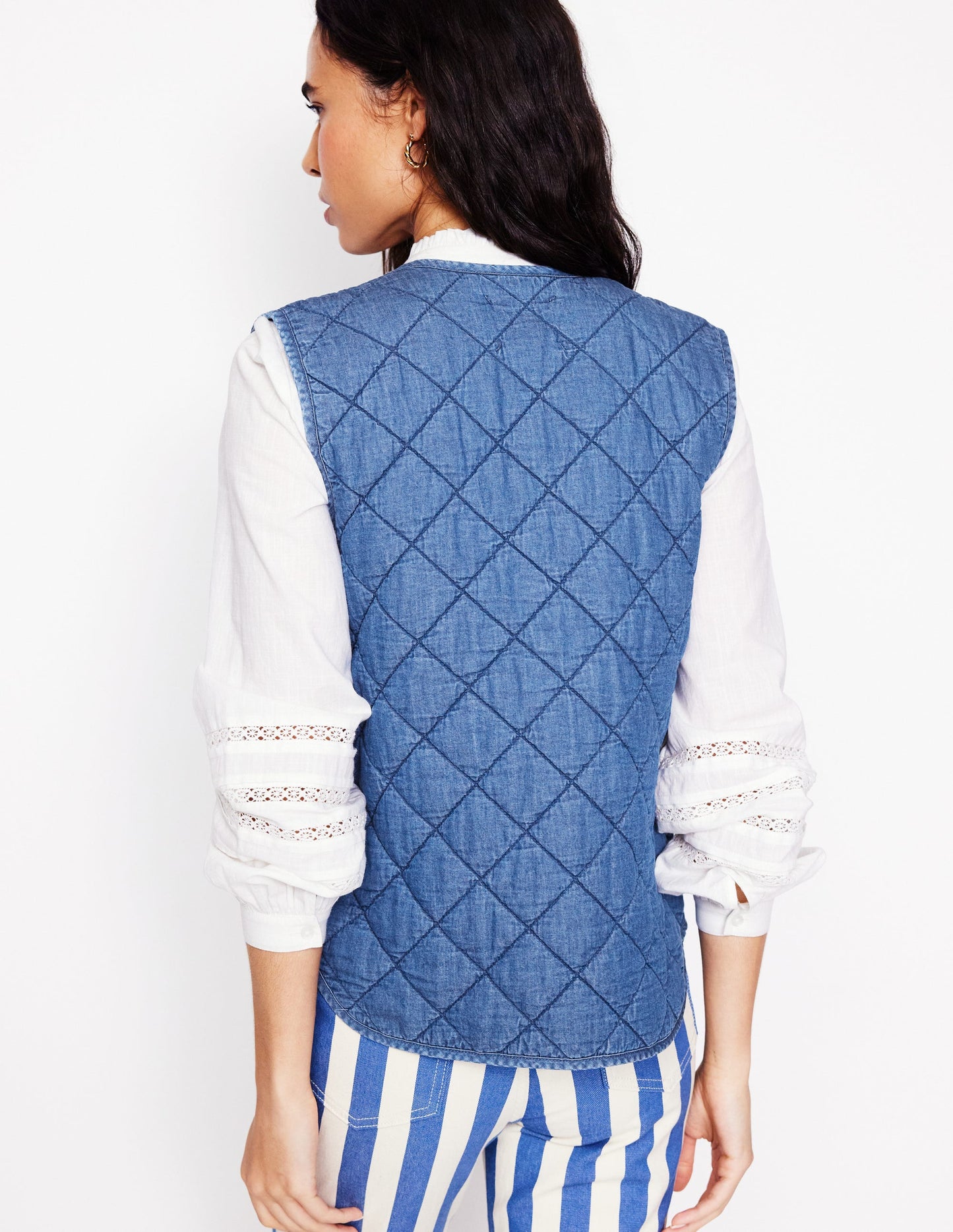 Jeans-Steppweste-Mittlere Waschung