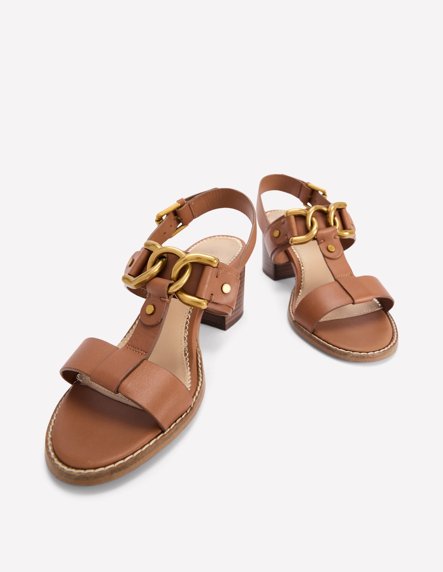 Sandalen mit Blockabsatz und Metallakzenten-Hellbraun