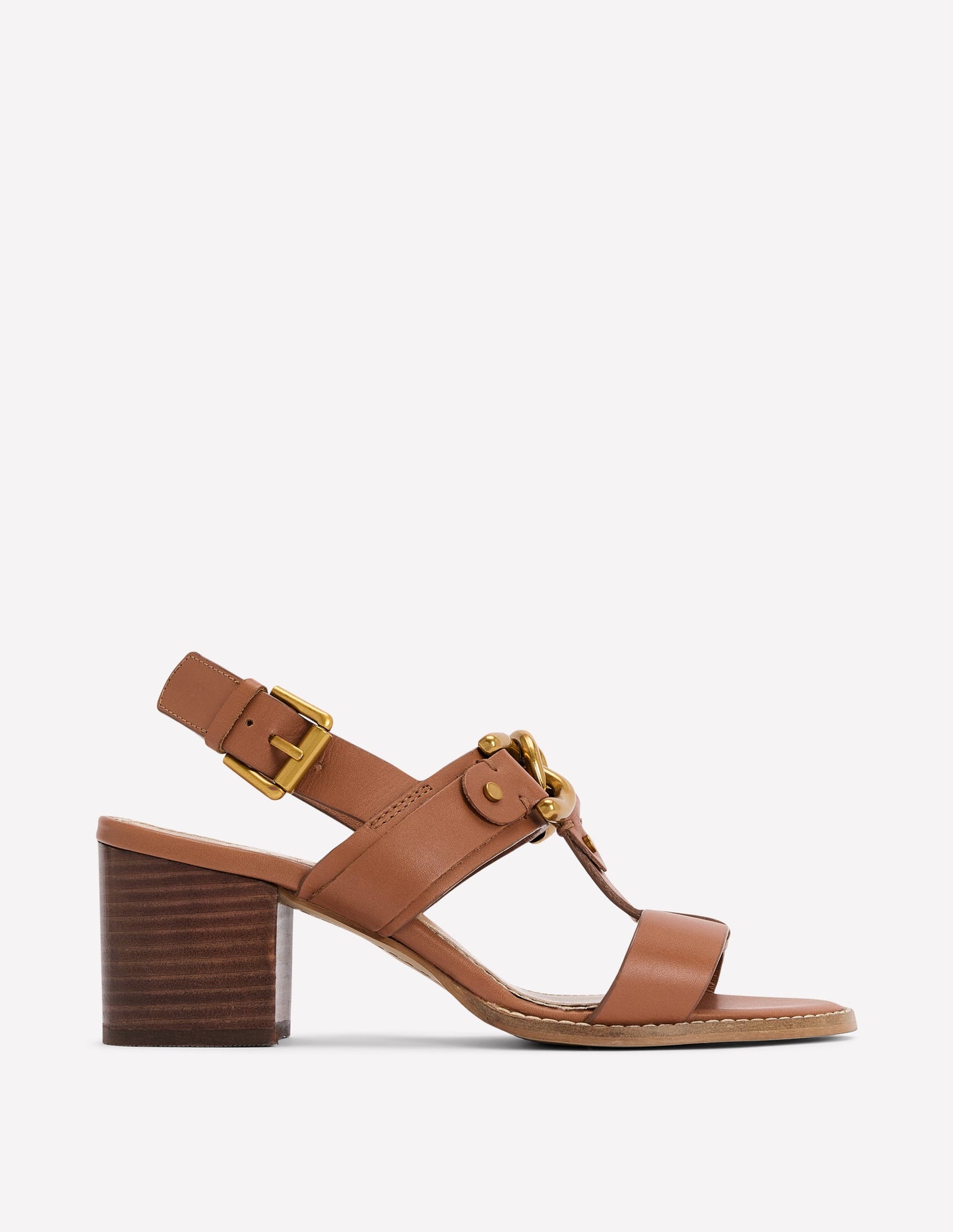 Sandalen mit Blockabsatz und Metallakzenten-Hellbraun