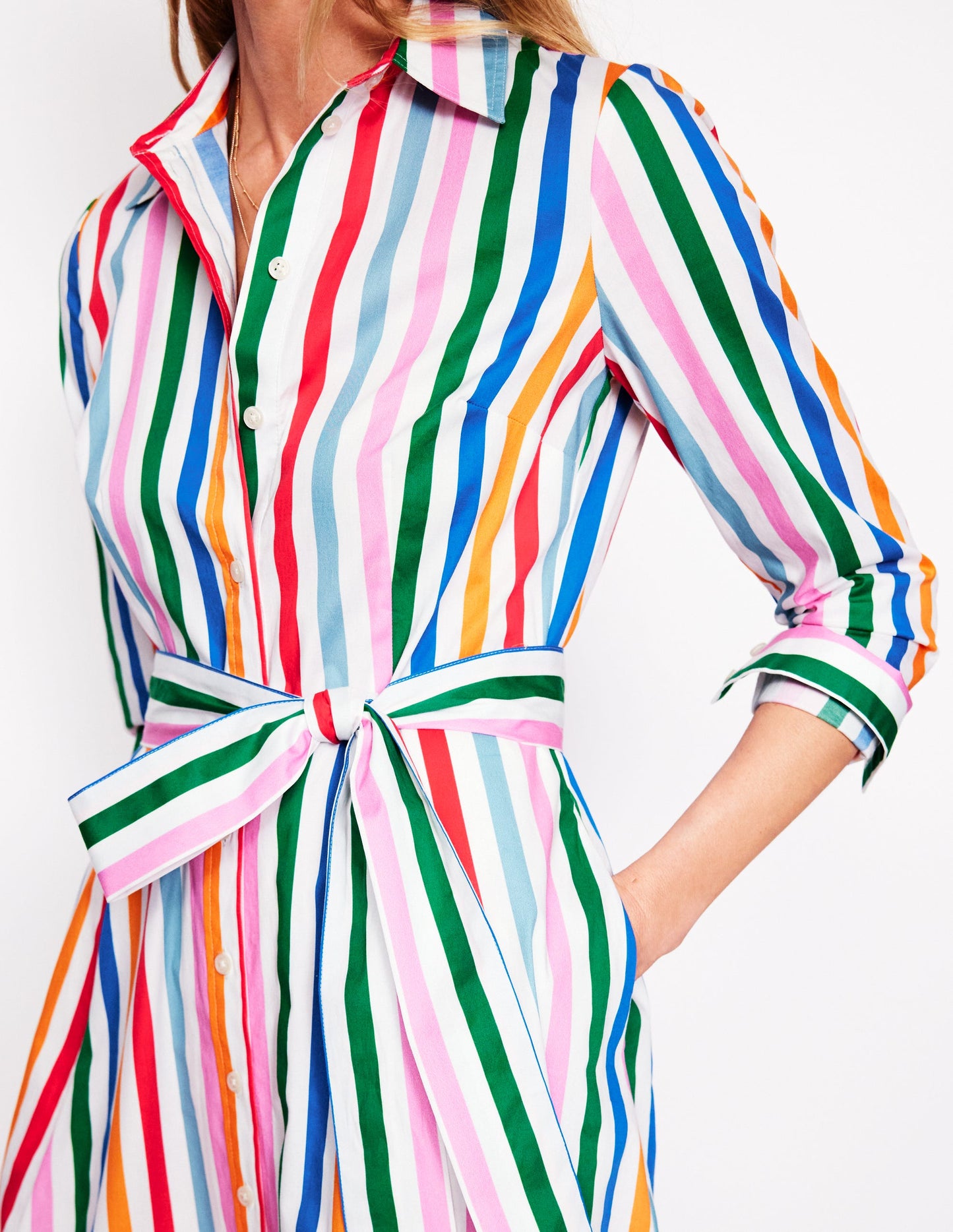Amy Midi-Hemdblusenkleid aus Baumwolle-Mauve, Erdbeerkuchen Regenbogen