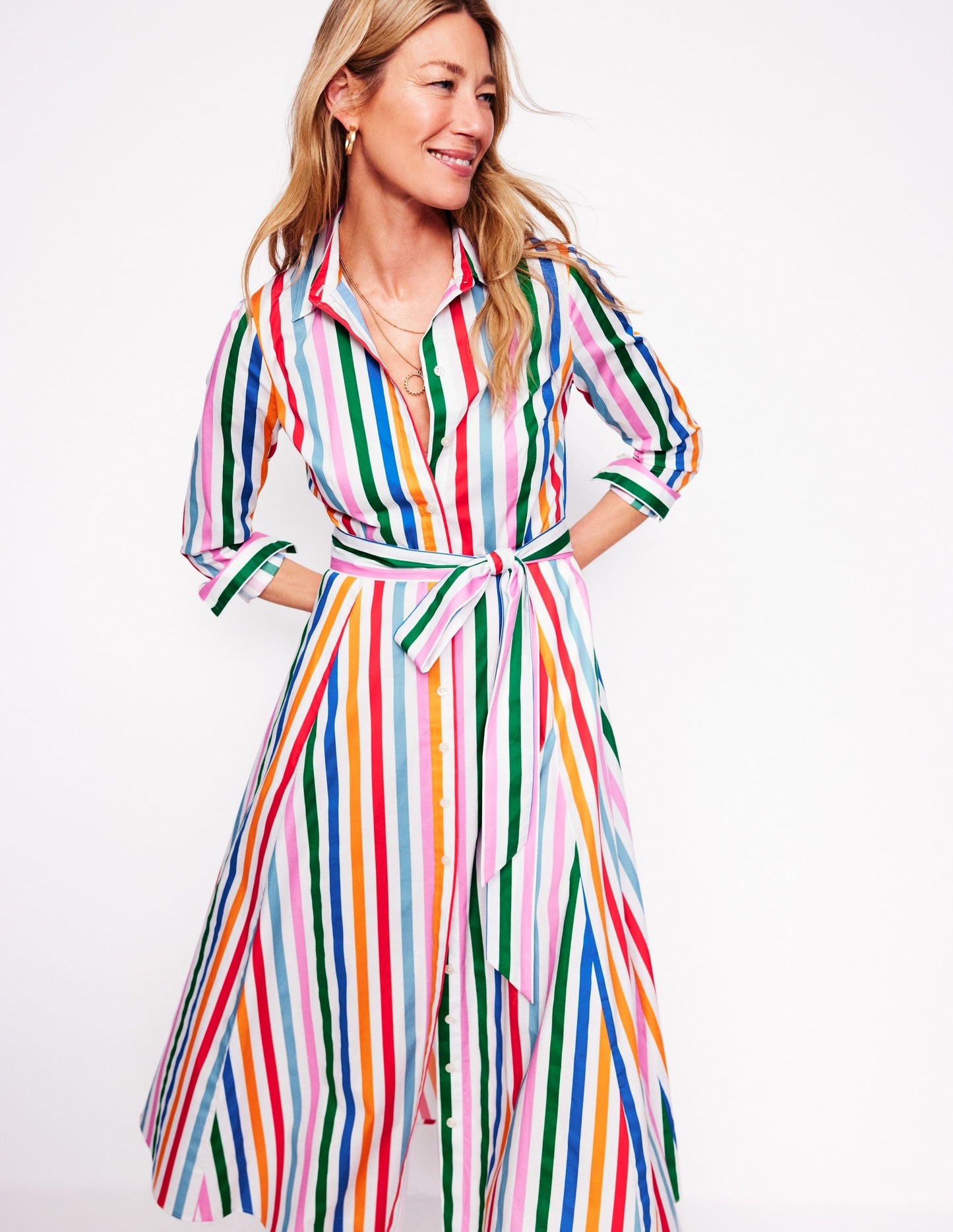 Amy Midi-Hemdblusenkleid aus Baumwolle-Mauve, Erdbeerkuchen Regenbogen