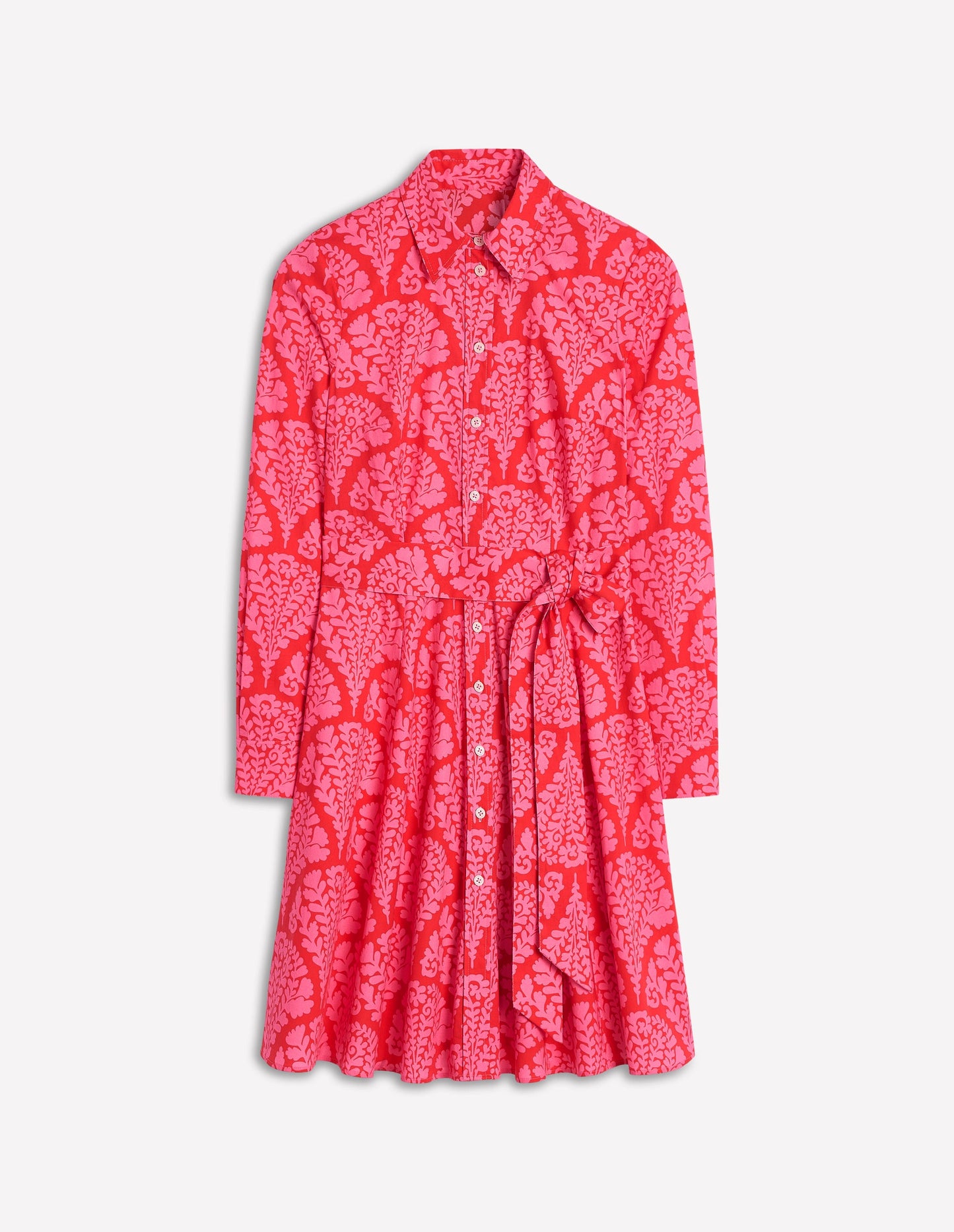 Amy Kurzes Hemdblusenkleid aus Baumwolle-Mohnblumenrot, Blühend