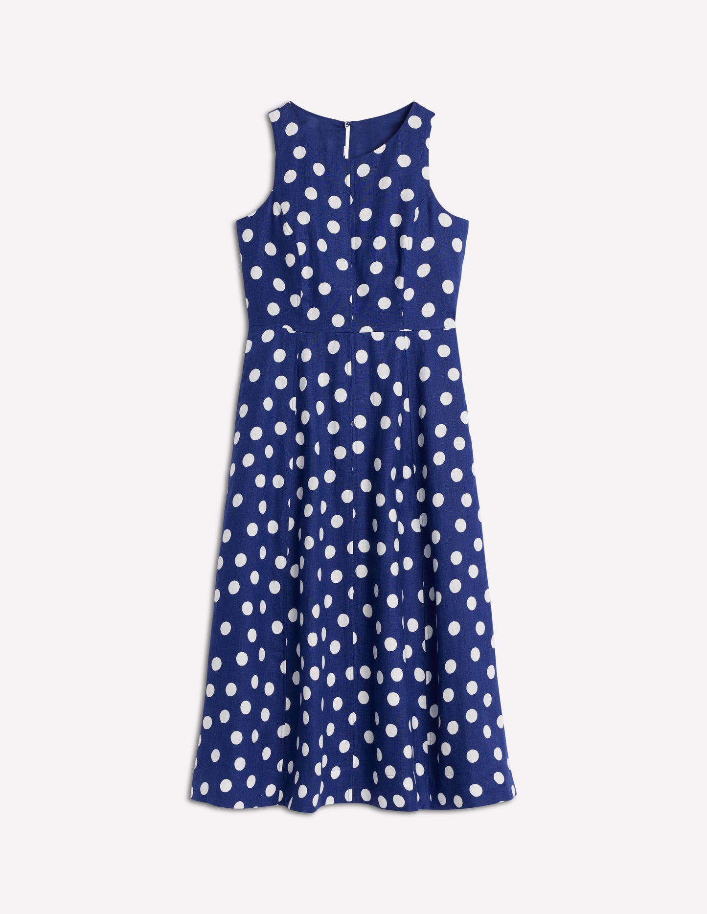 Robe midi Carla en lin-Bleu tribord, pois peint