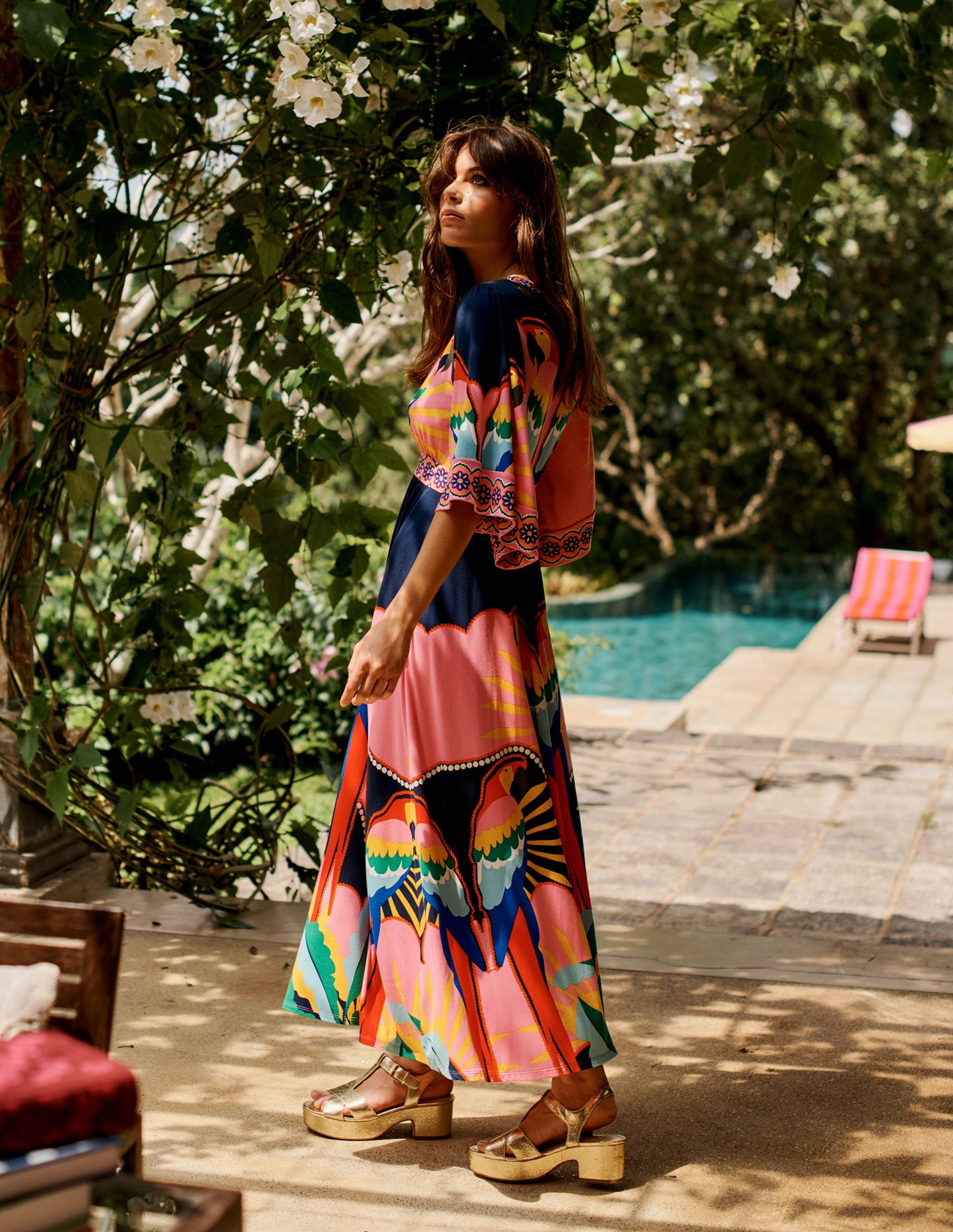 Maya Jersey-Maxikleid im Kimono-Stil-Bunt, Paradies-/Papageienmuster