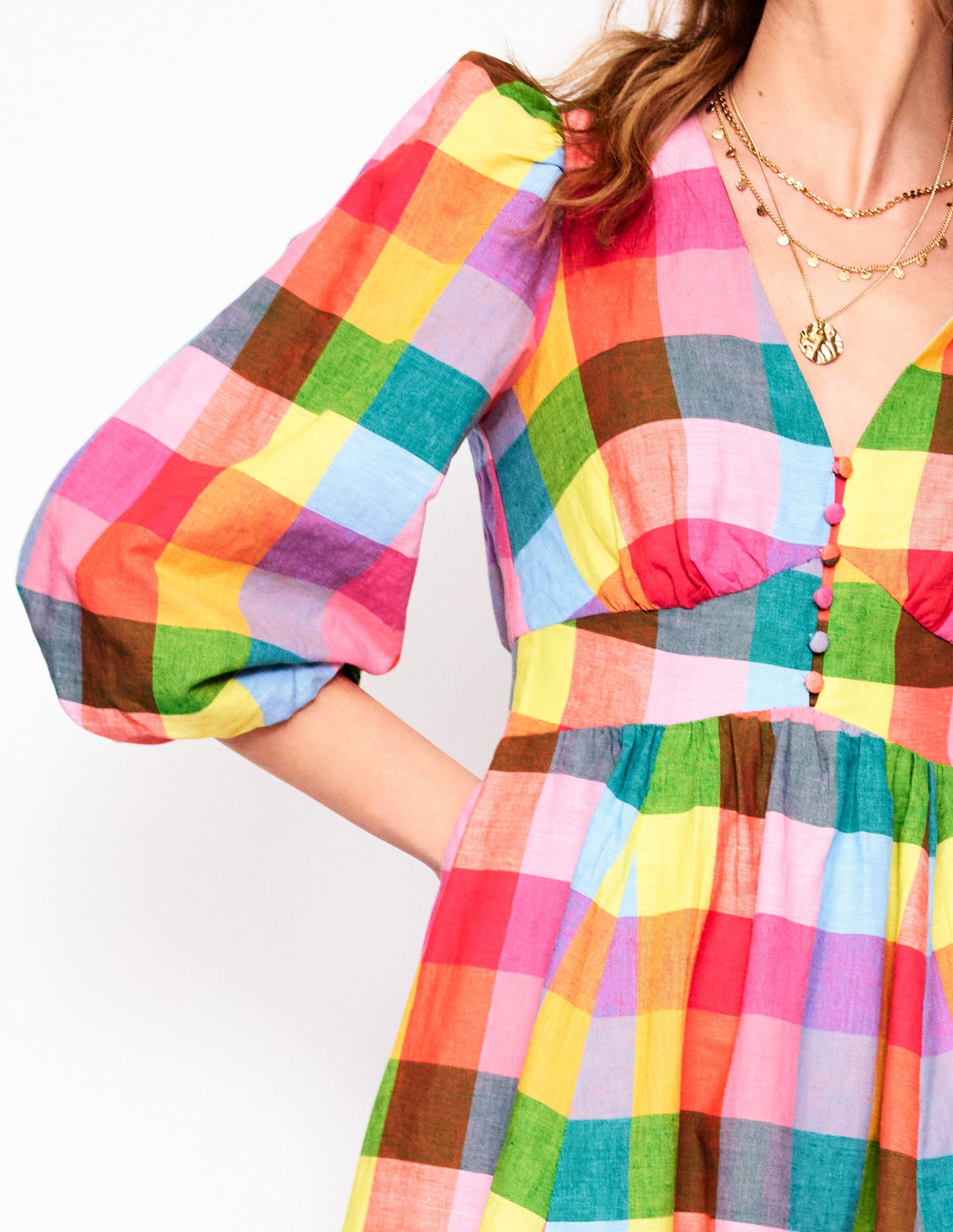 Lola Blouson-Maxikleid-Regenbogen Bunt Vichykaro-2