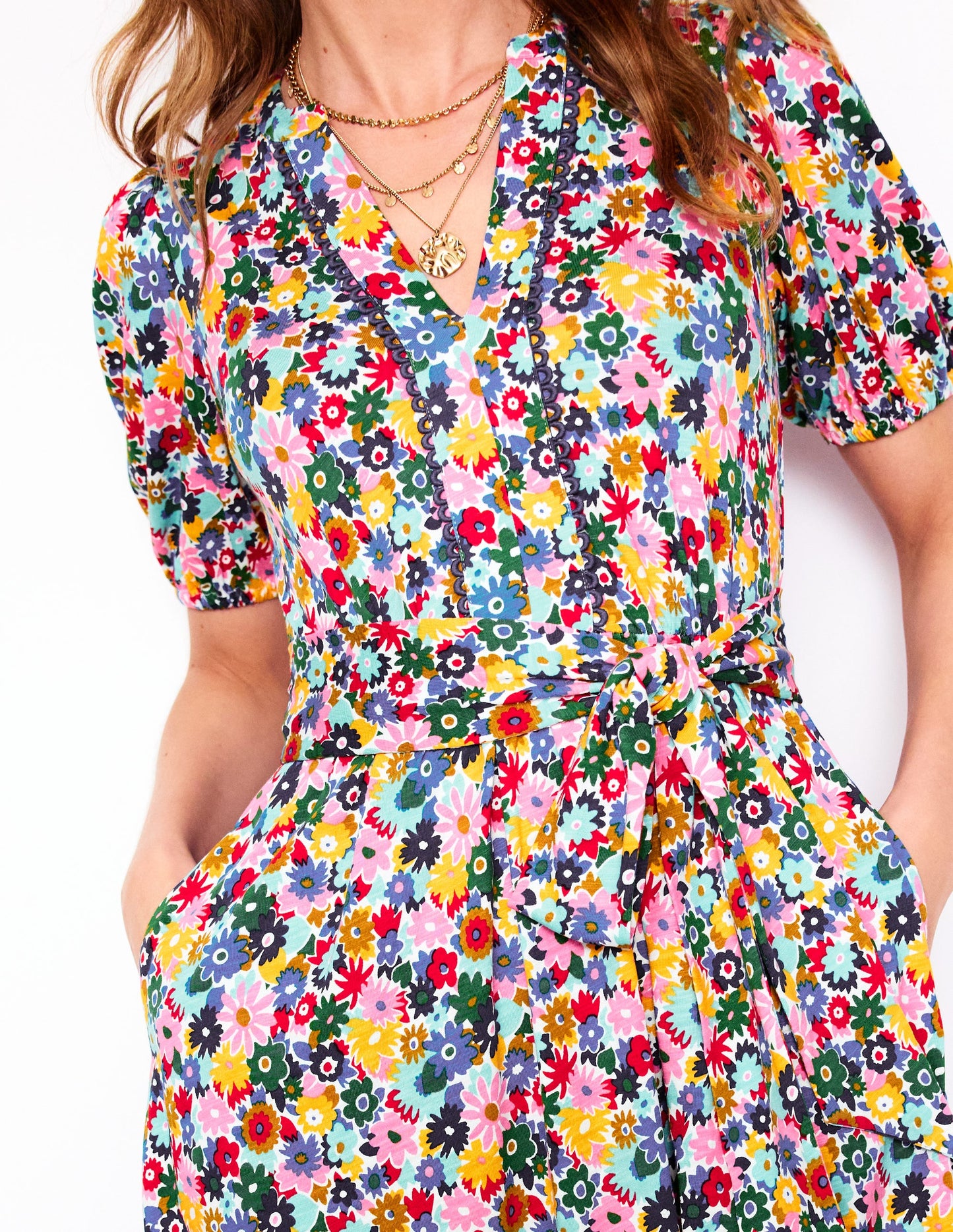 Sofia Jersey-Midikleid mit Besatz-Bunt, Malkasten Blümchen