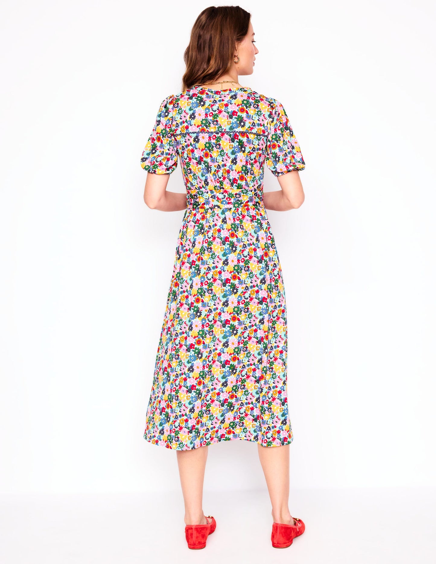 Sofia Jersey-Midikleid mit Besatz-Bunt, Malkasten Blümchen