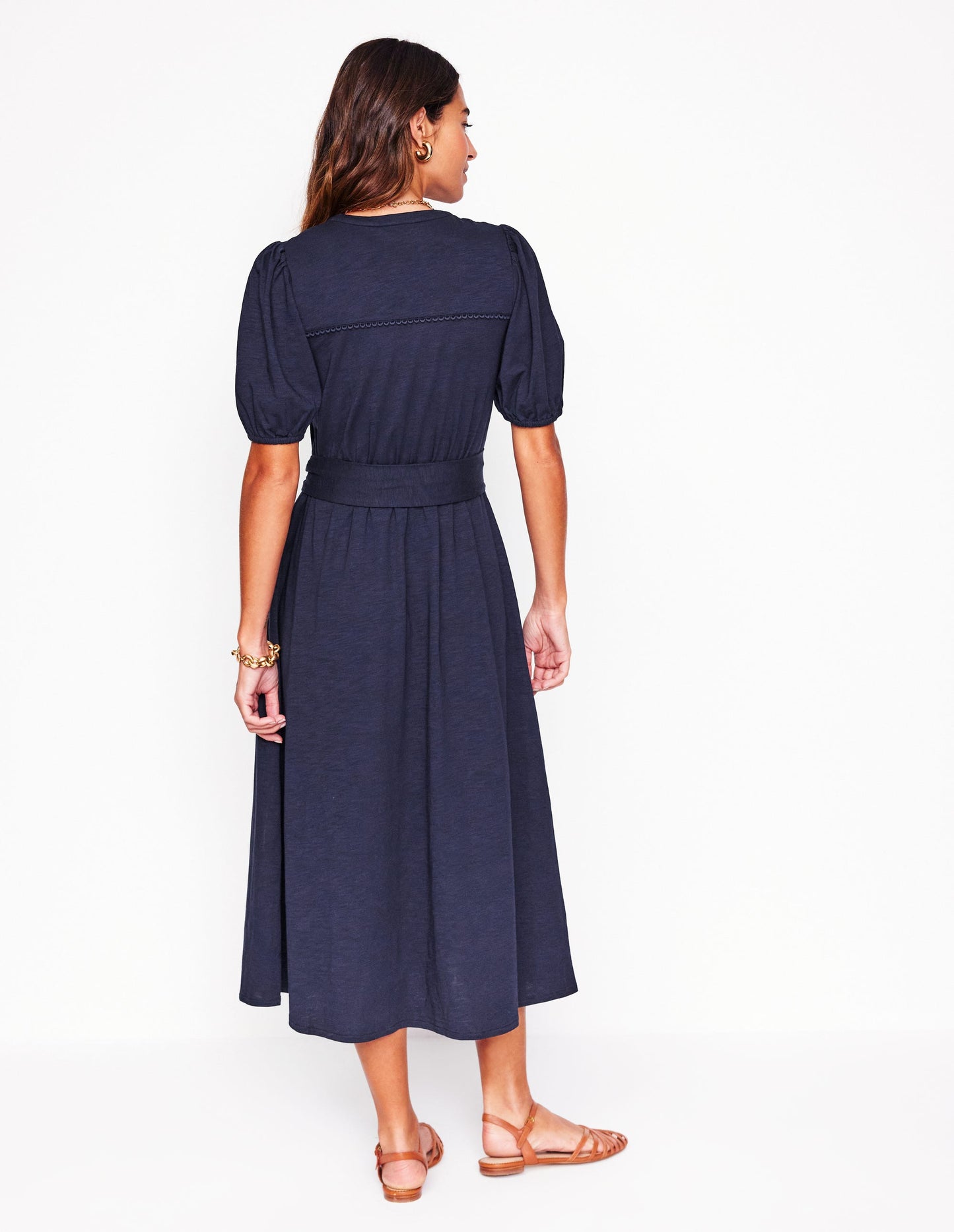 Sofia Jersey-Midikleid mit Besatz-Marineblau