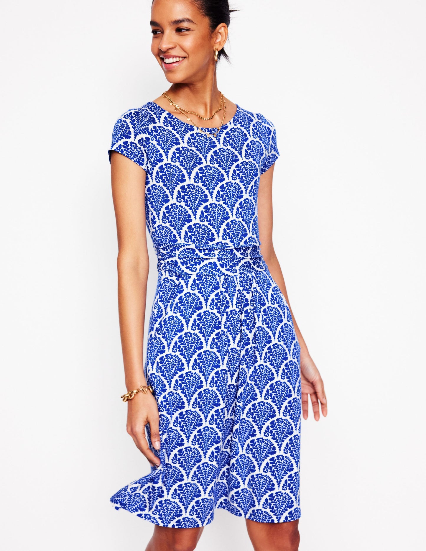 Amelie Jerseykleid-Leuchtendes Blau, Blühend