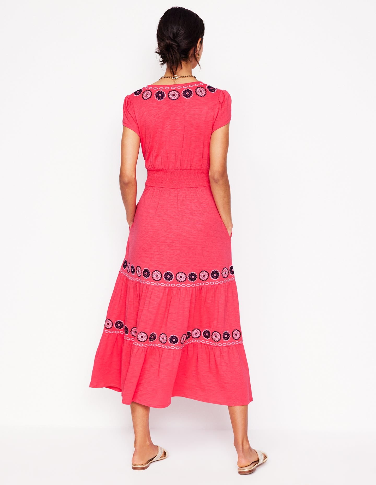 Robe midi Eloise brodée-Rose camélia