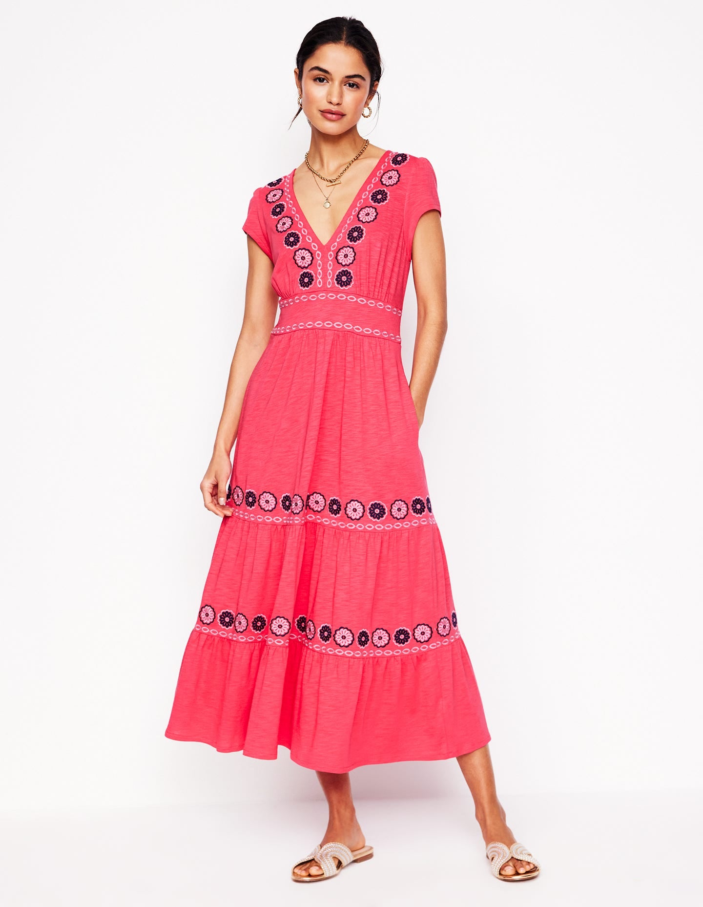Robe midi Eloise brodée-Rose camélia