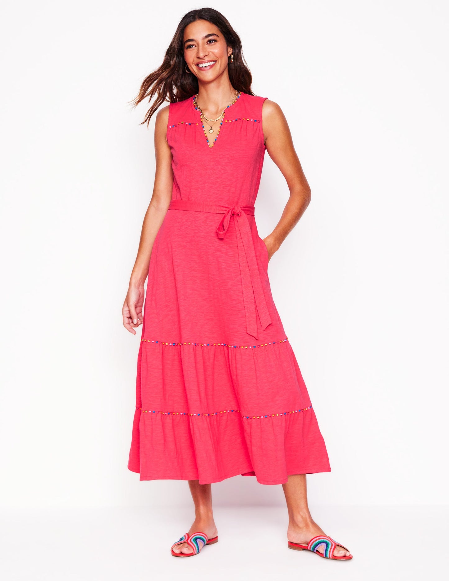 Robe Tara en jersey à volants-Rose camélia