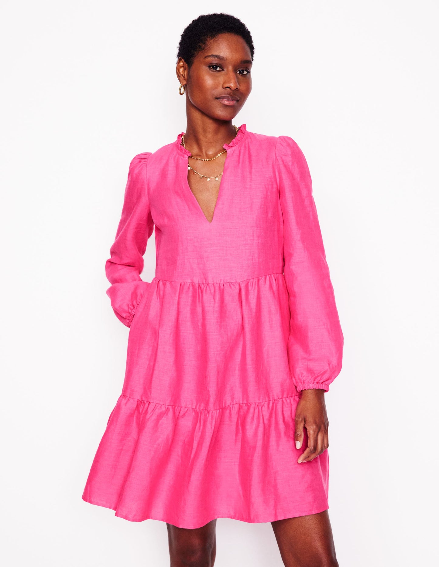 Robe courte Esme en lin-Rose pivoine