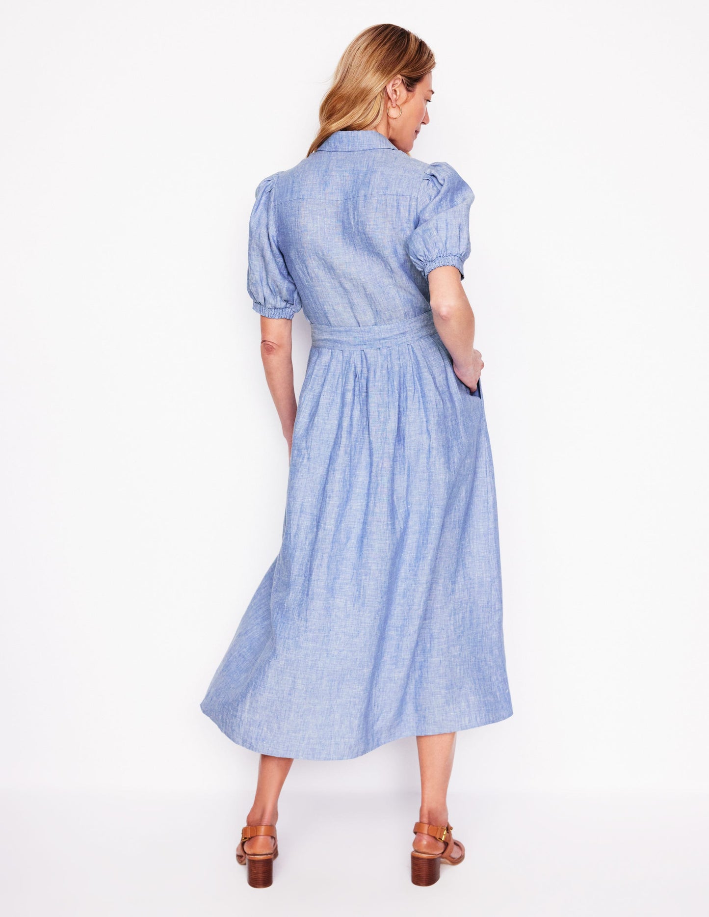 Robe-chemise longue Alexa en lin-Chambray bleu gris
