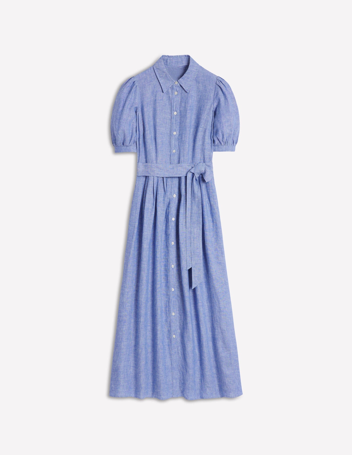 Robe-chemise longue Alexa en lin-Chambray bleu gris