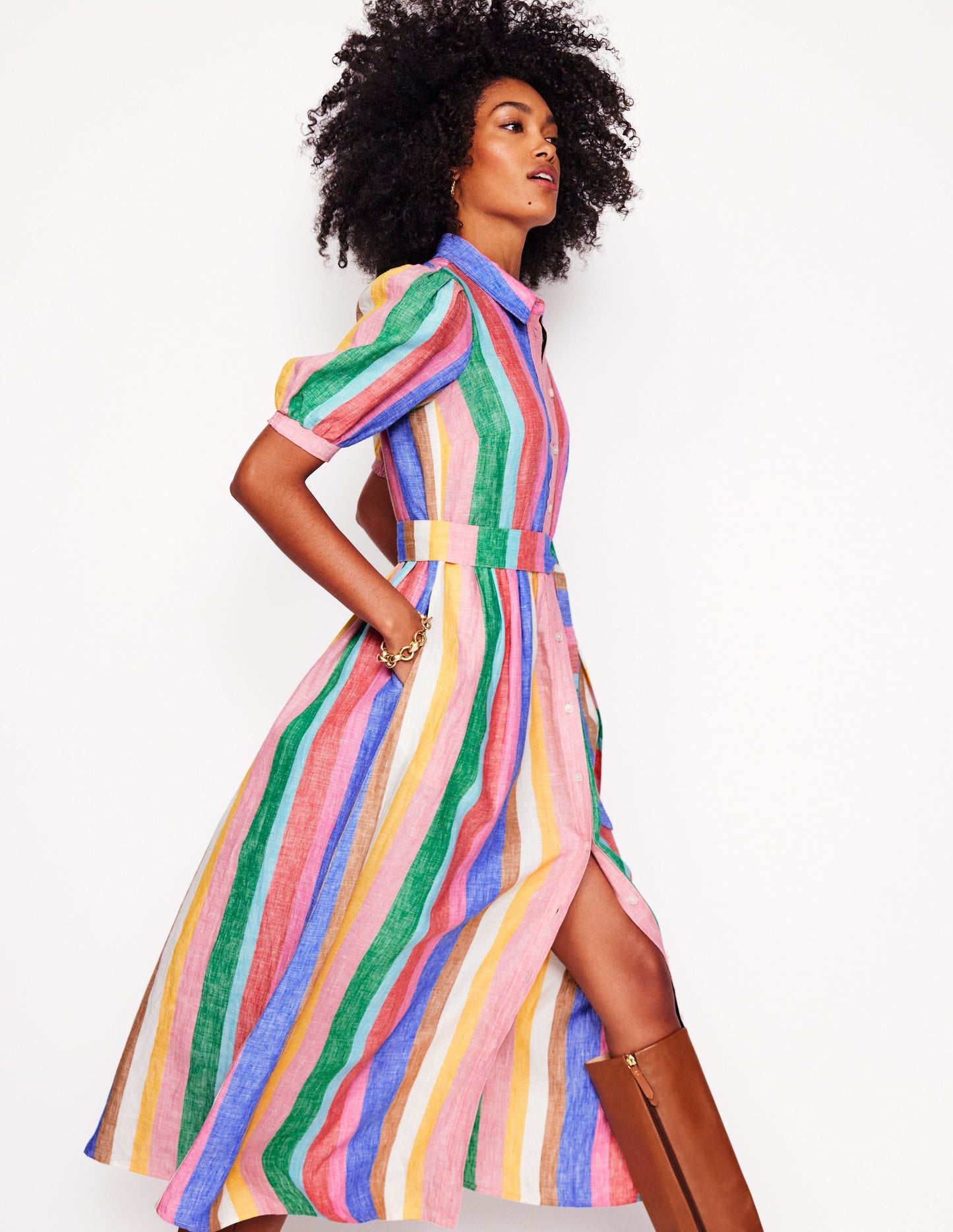 Robe-chemise longue Alexa en lin-Rayé arc-en-ciel vif