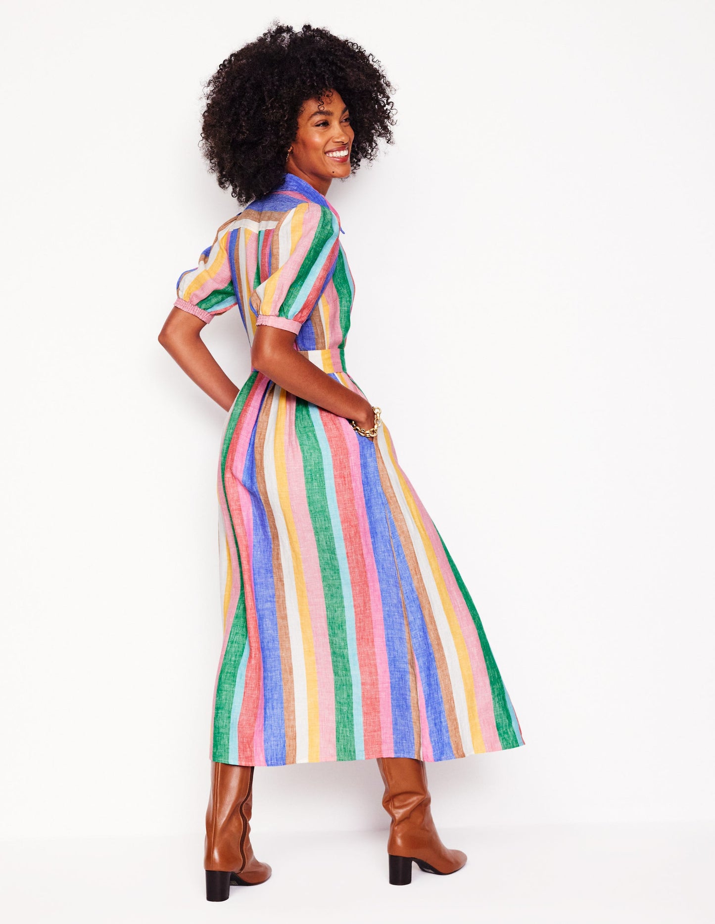Robe-chemise longue Alexa en lin-Rayé arc-en-ciel vif