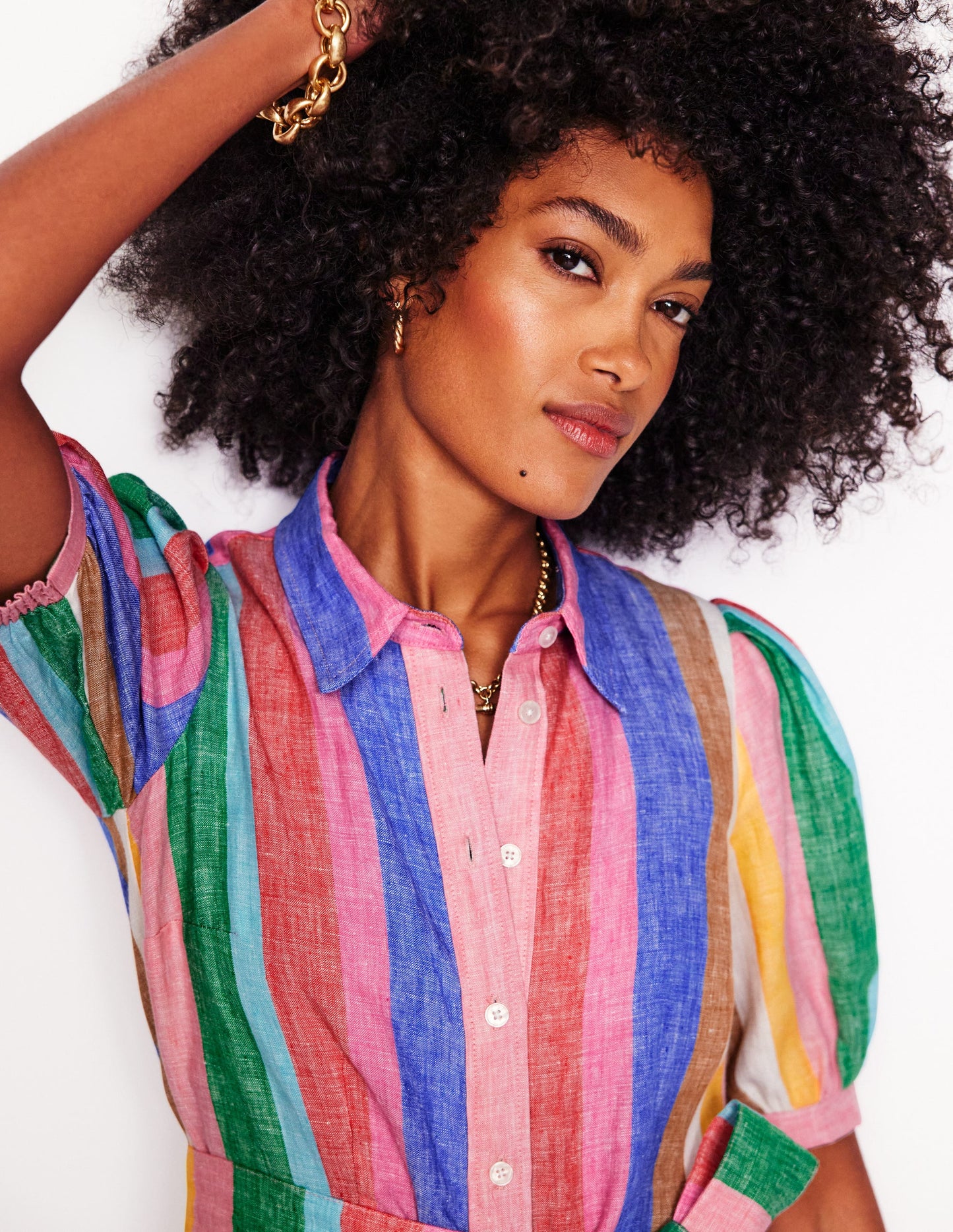 Robe-chemise longue Alexa en lin-Rayé arc-en-ciel vif