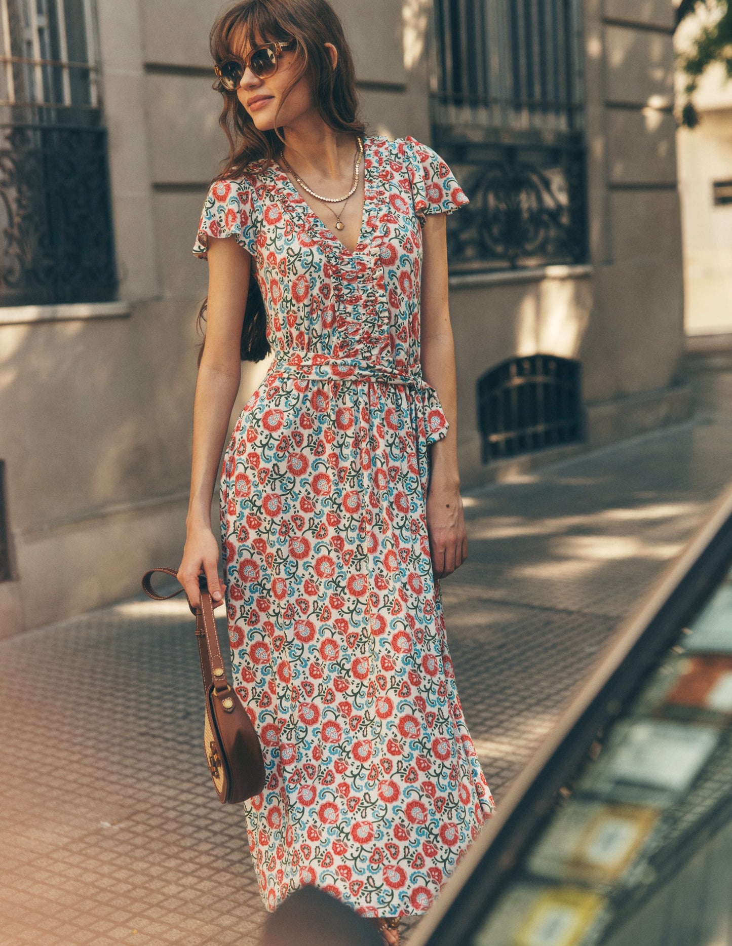 Robe style 40s Nicola en jersey-Ivoire, motif Garden Vine