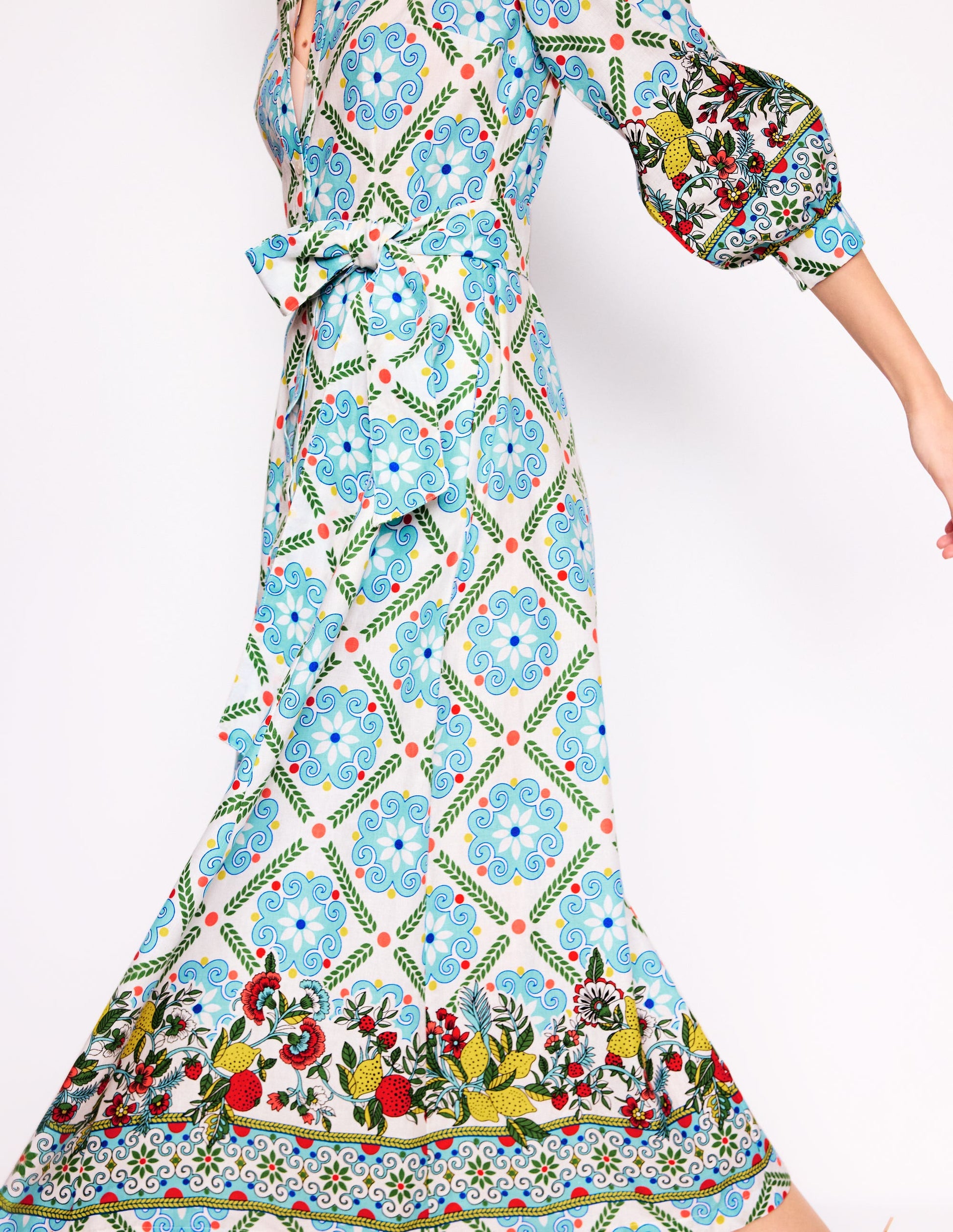 Clara Linen Blend Shirt Dress-Multi, Citrus Vine Tile-2