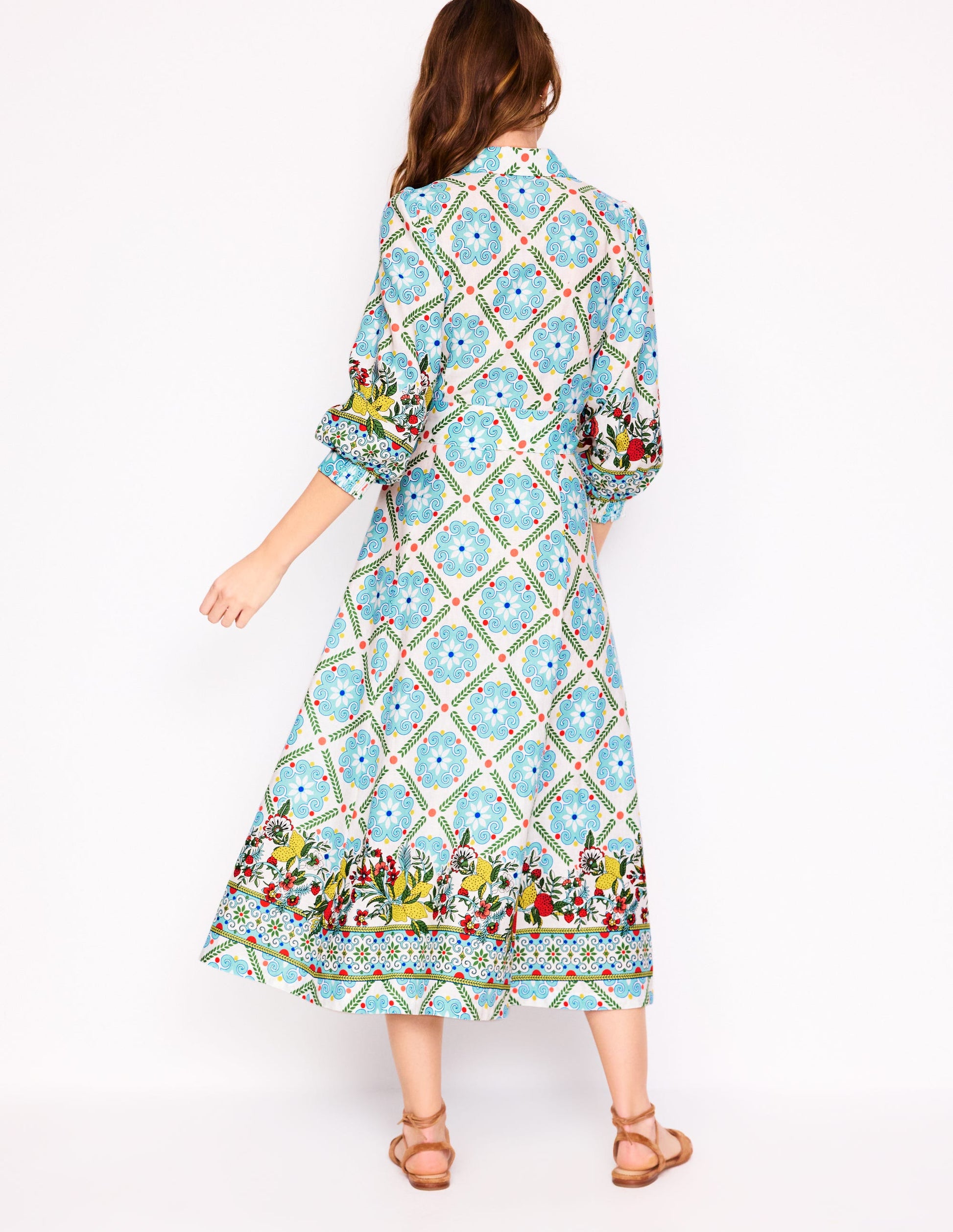 Clara Linen Blend Shirt Dress-Multi, Citrus Vine Tile-3