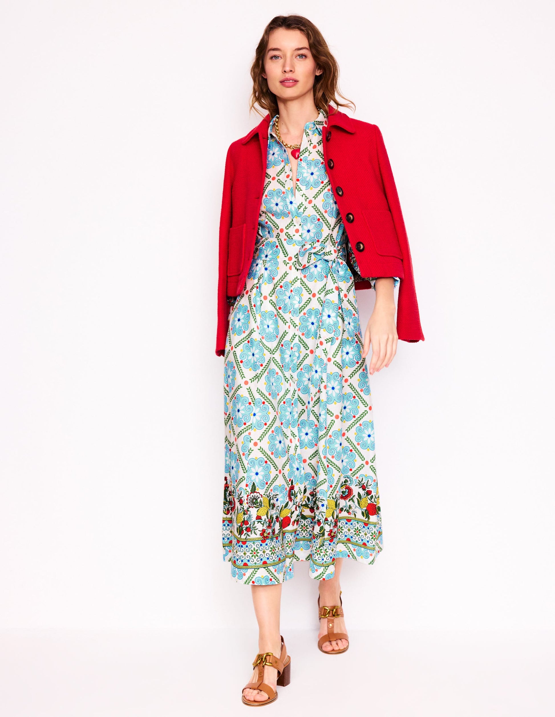 Clara Linen Blend Shirt Dress-Multi, Citrus Vine Tile-5