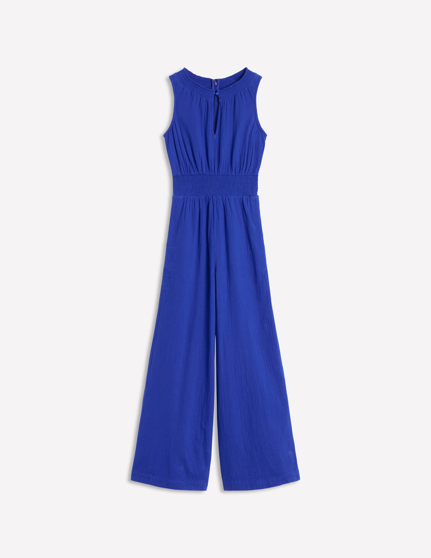 Gesmokter Doppeltuch-Jumpsuit-Leuchtendes Blau