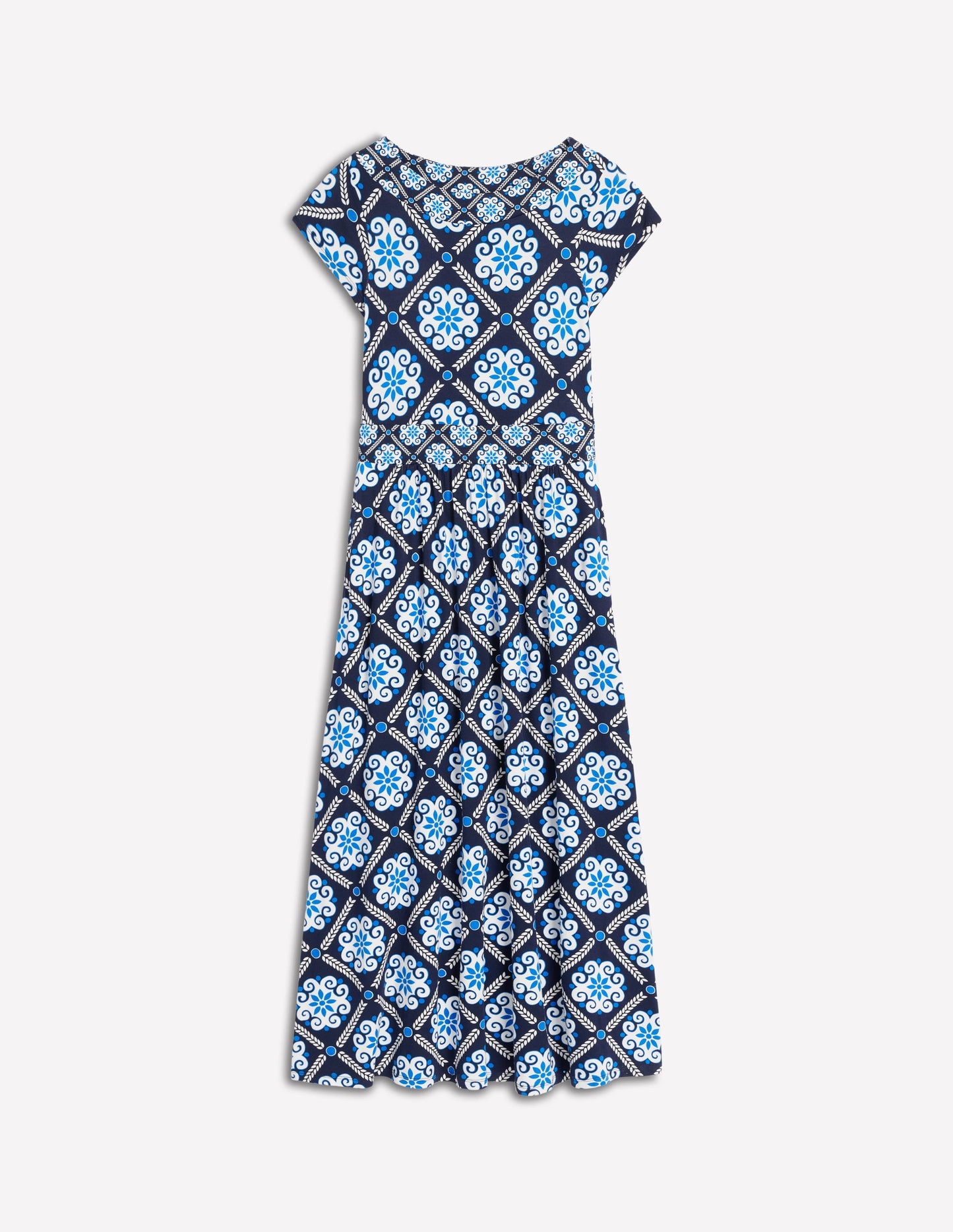 Robe midi Melanie en jersey-Bleu marine foncé, motif Baroque Tile
