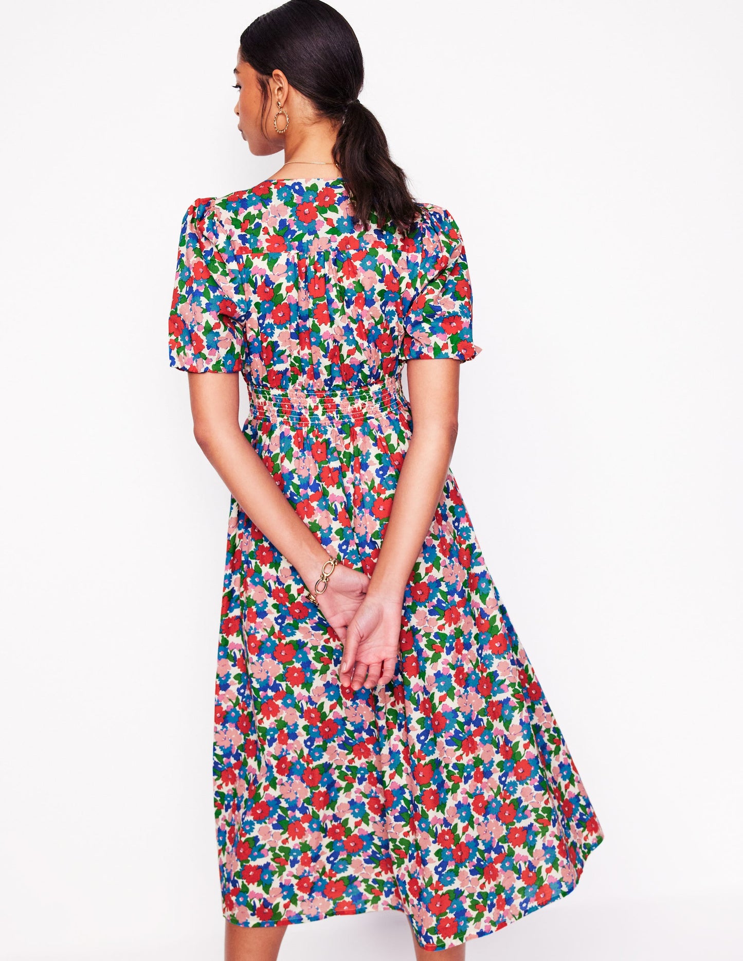 Robe midi Lillian en coton-Multi, motif Painterly Meadow