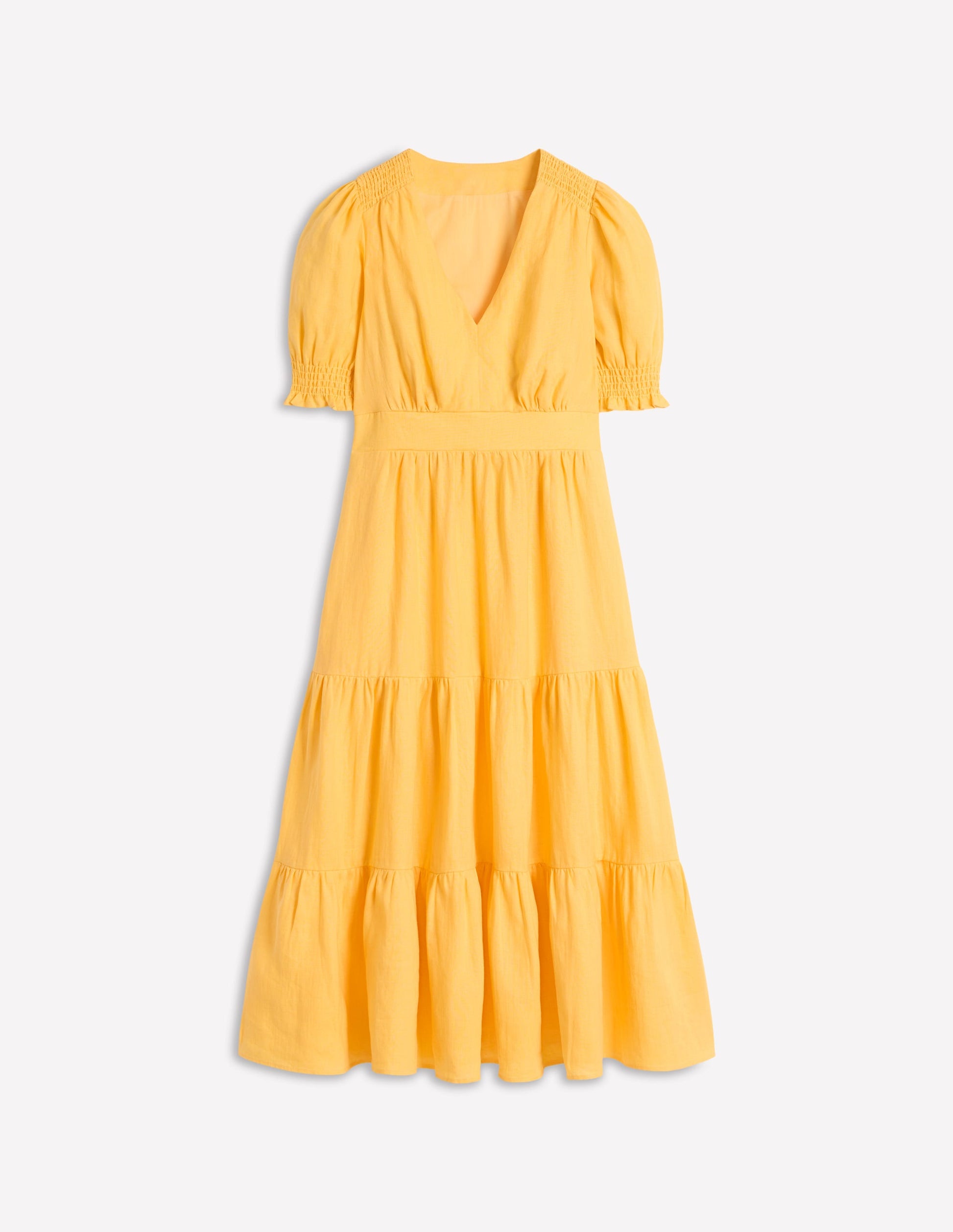 Anna Linen Tiered Midi Dress-Buttermilk Yellow-7