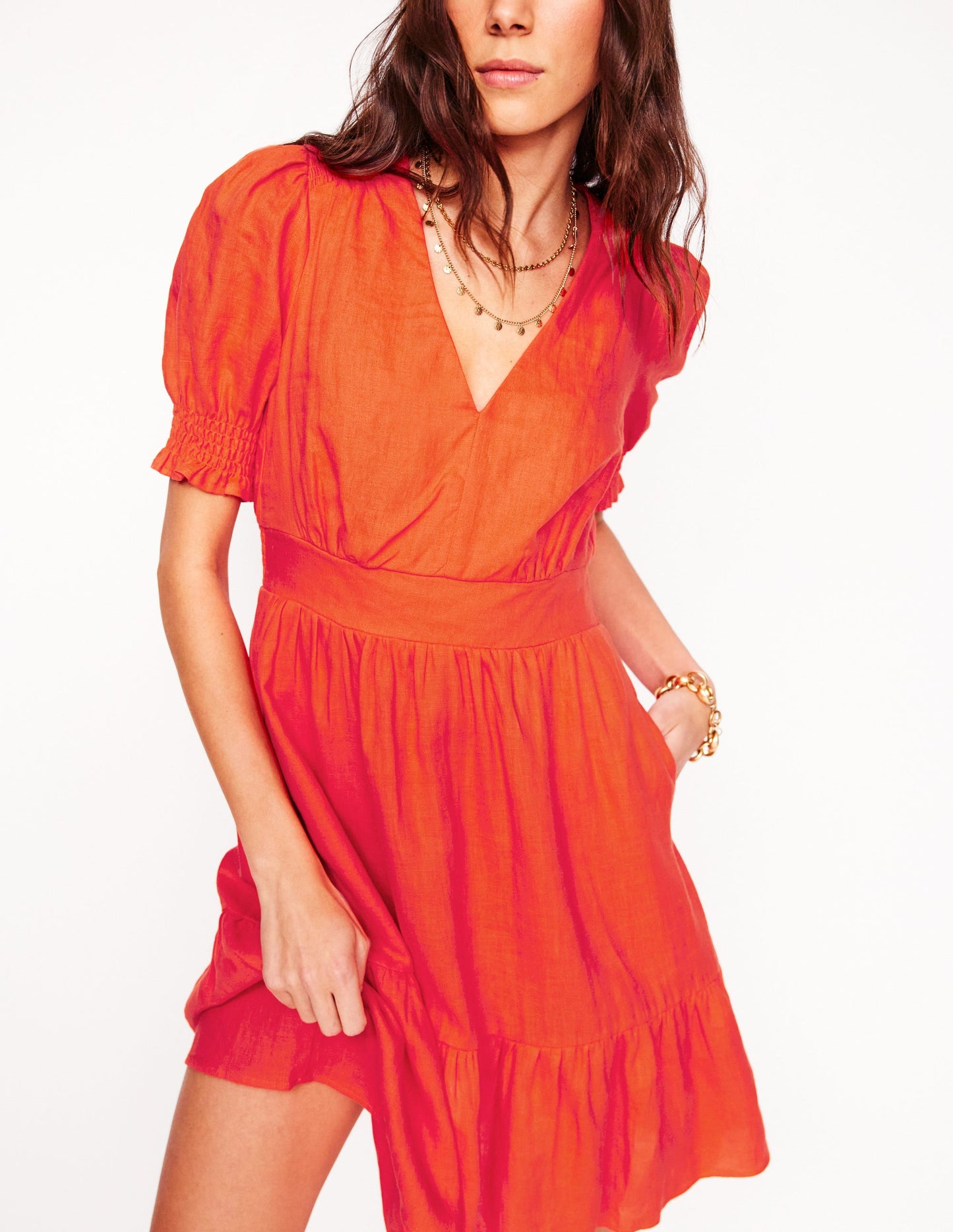 Anna Kurzes Leinenkleid-Knallrot