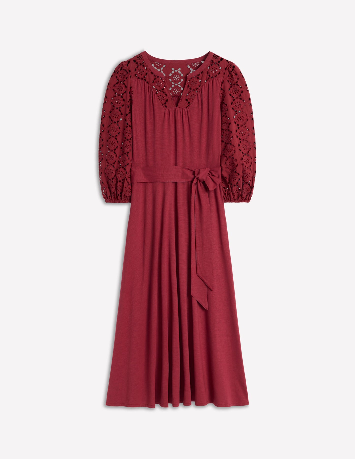 Eden Broderie Jersey Dress-Garnet Red